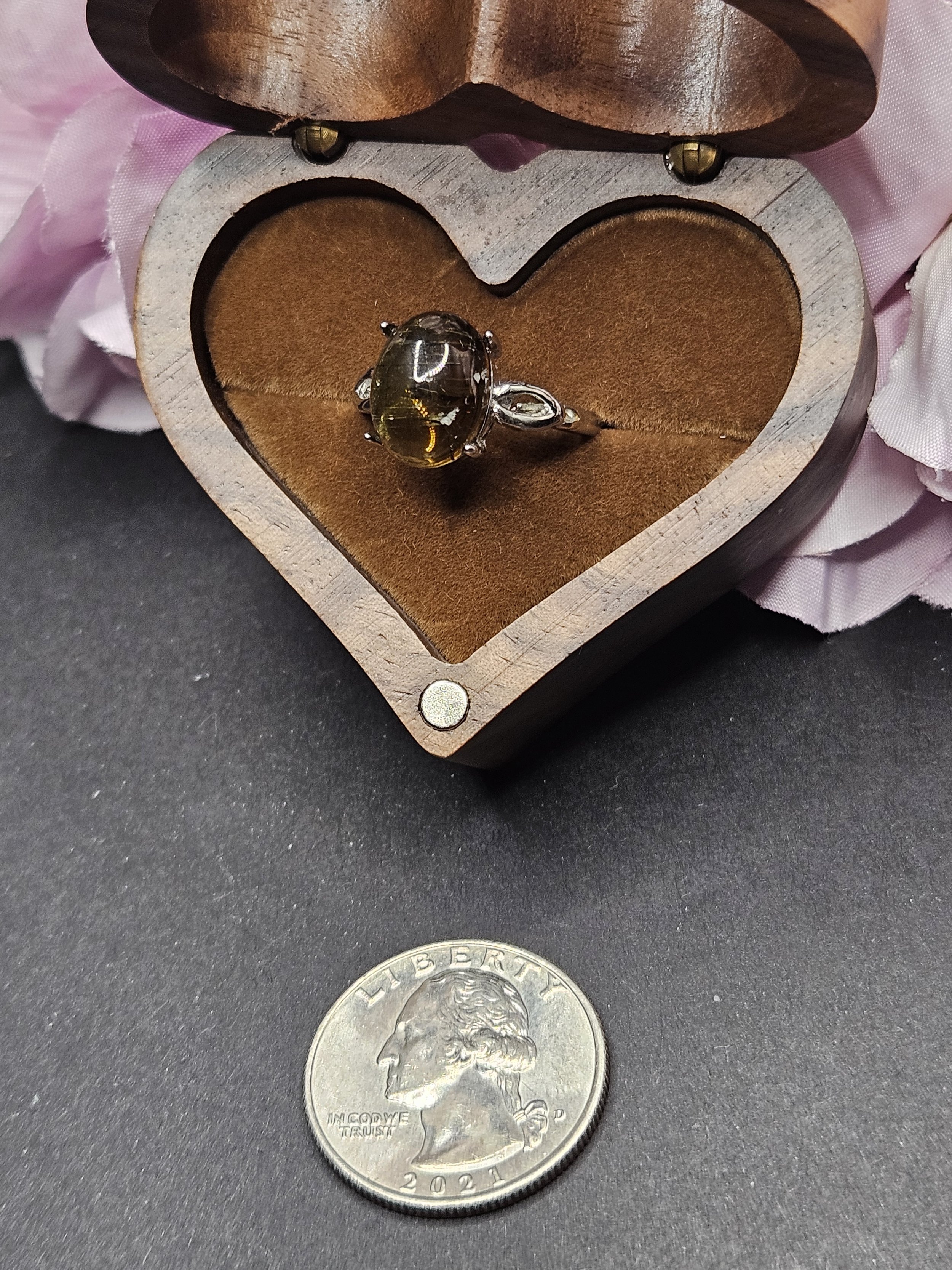 Simple Design Adjustable Ring - Smokey Quartz with Rutile