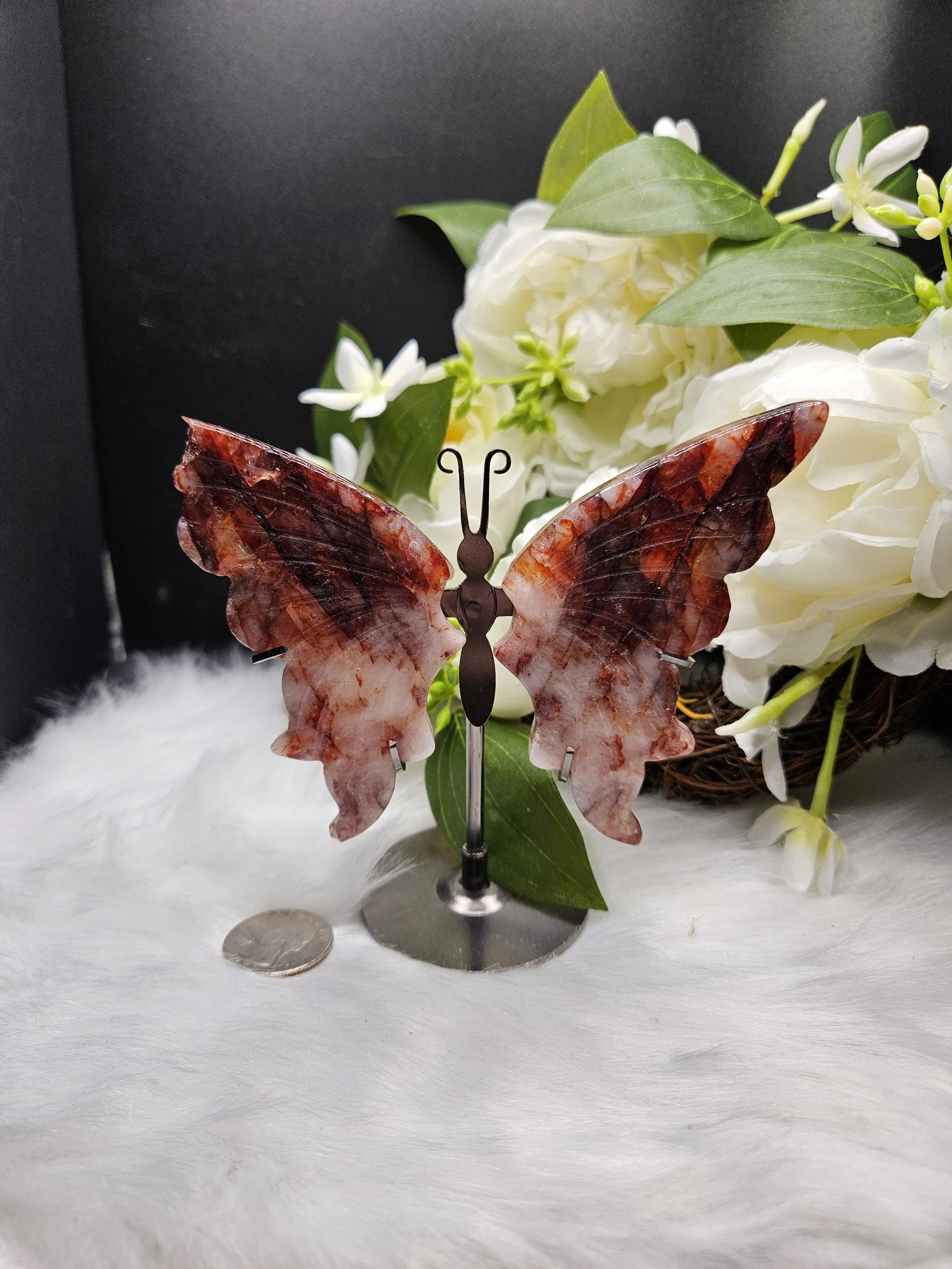 Butterfly Wings on Stand - Fire Quartz, Damaged and Discounted