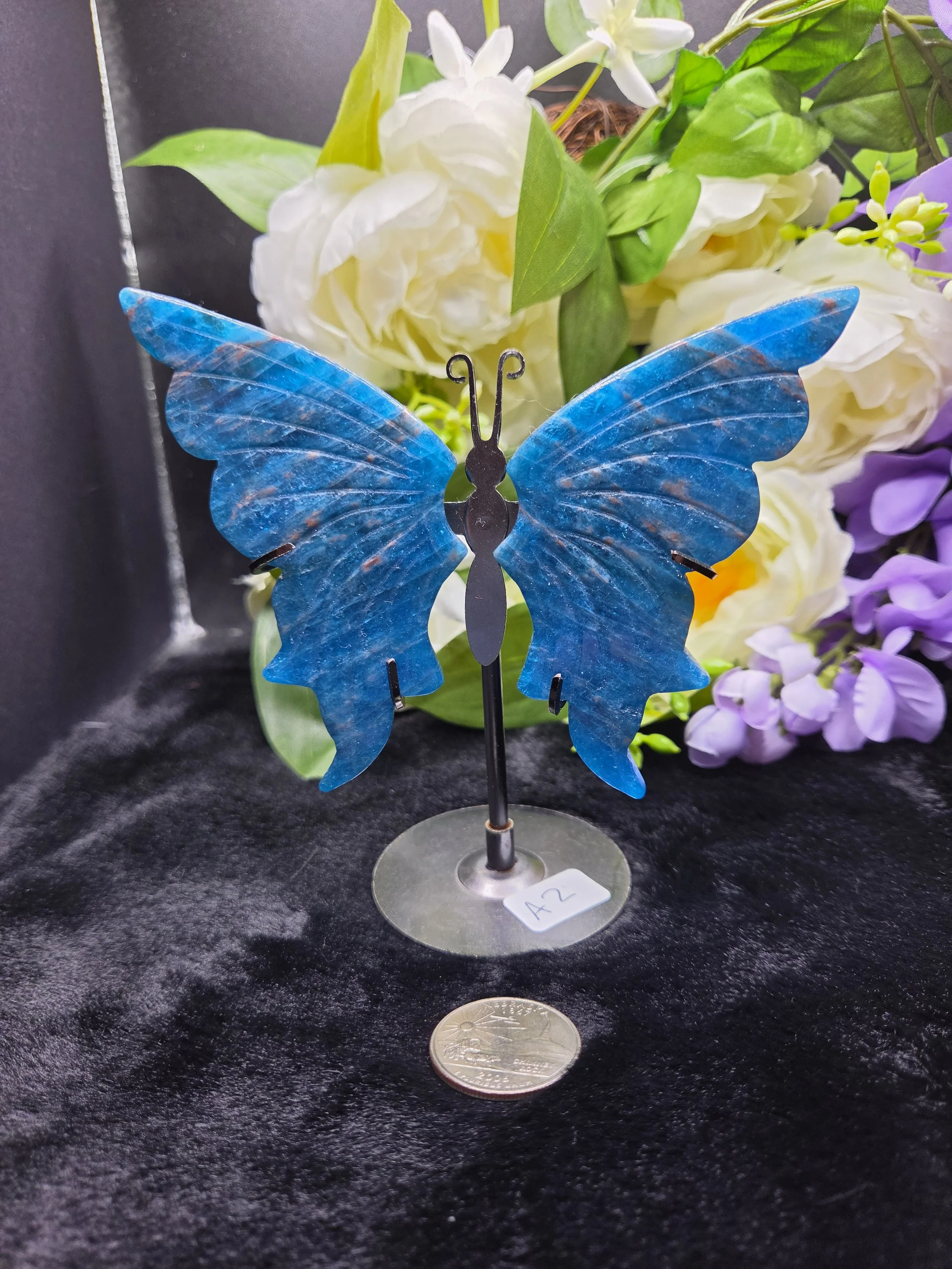 Blue Apatite Butterfly Wings with Stand - A2