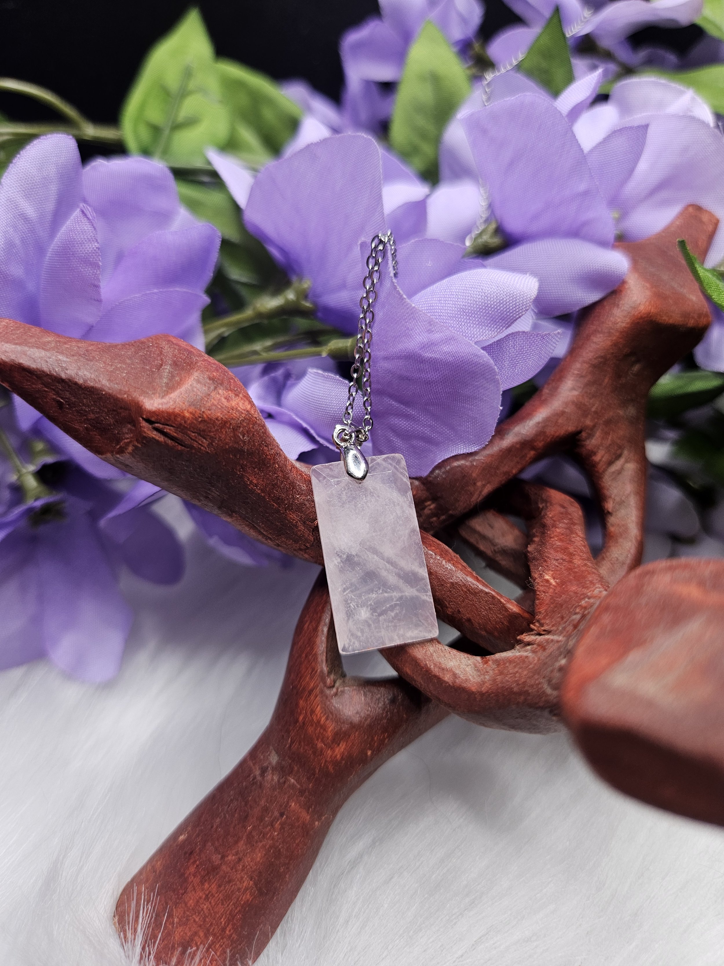 Rose Quartz See-through Edged Rectangle Pendant