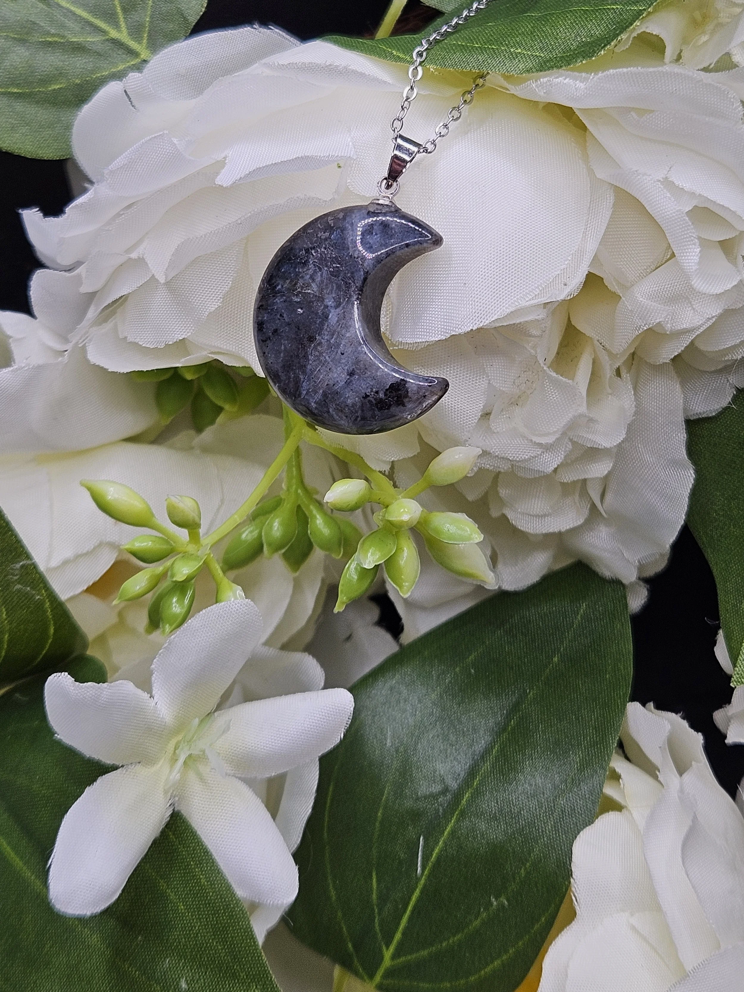 Larvikite Moon Pendant Necklace