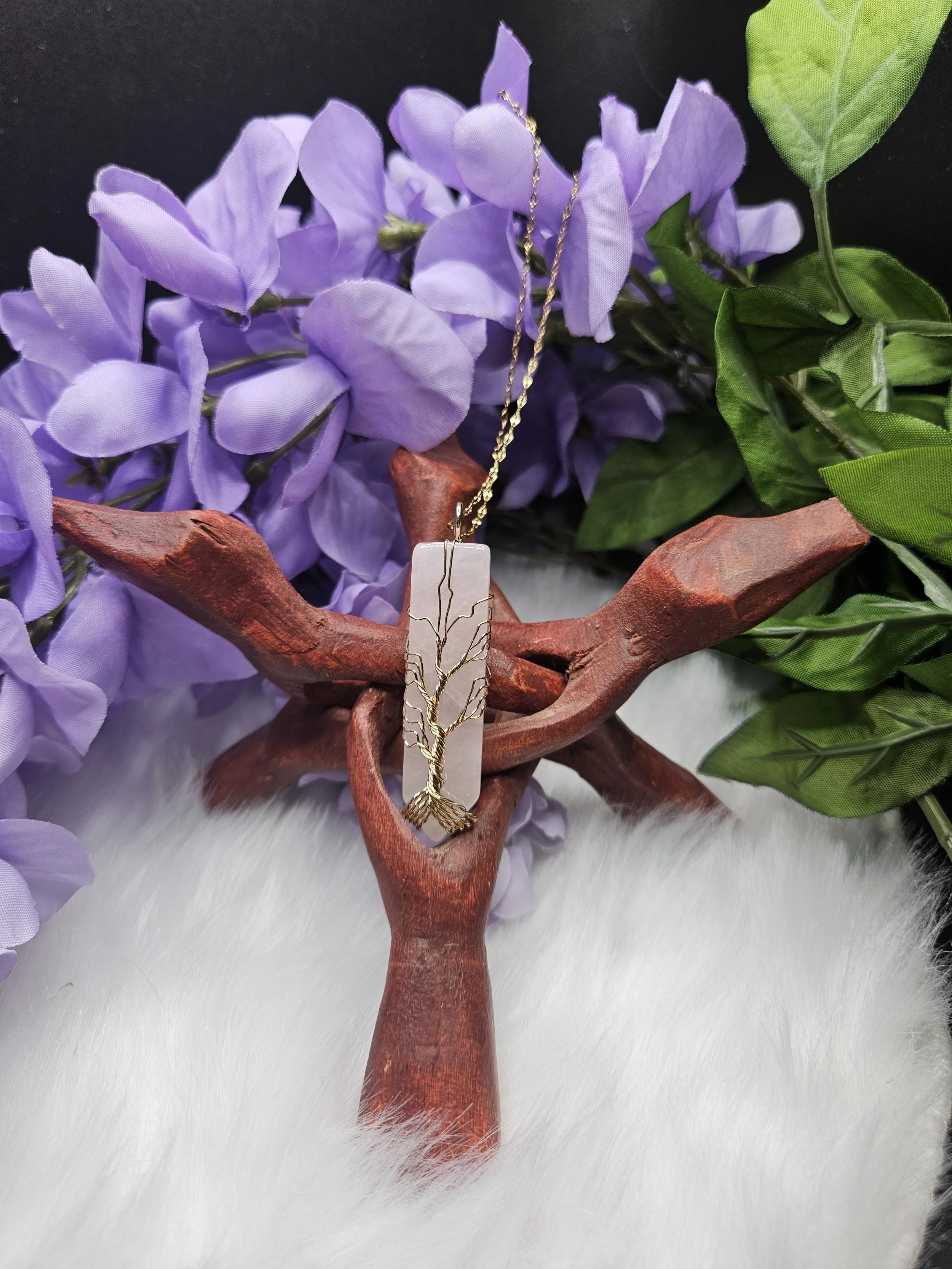 Rose Quartz Yggdrasil Tree Wire Wrapped Pendant