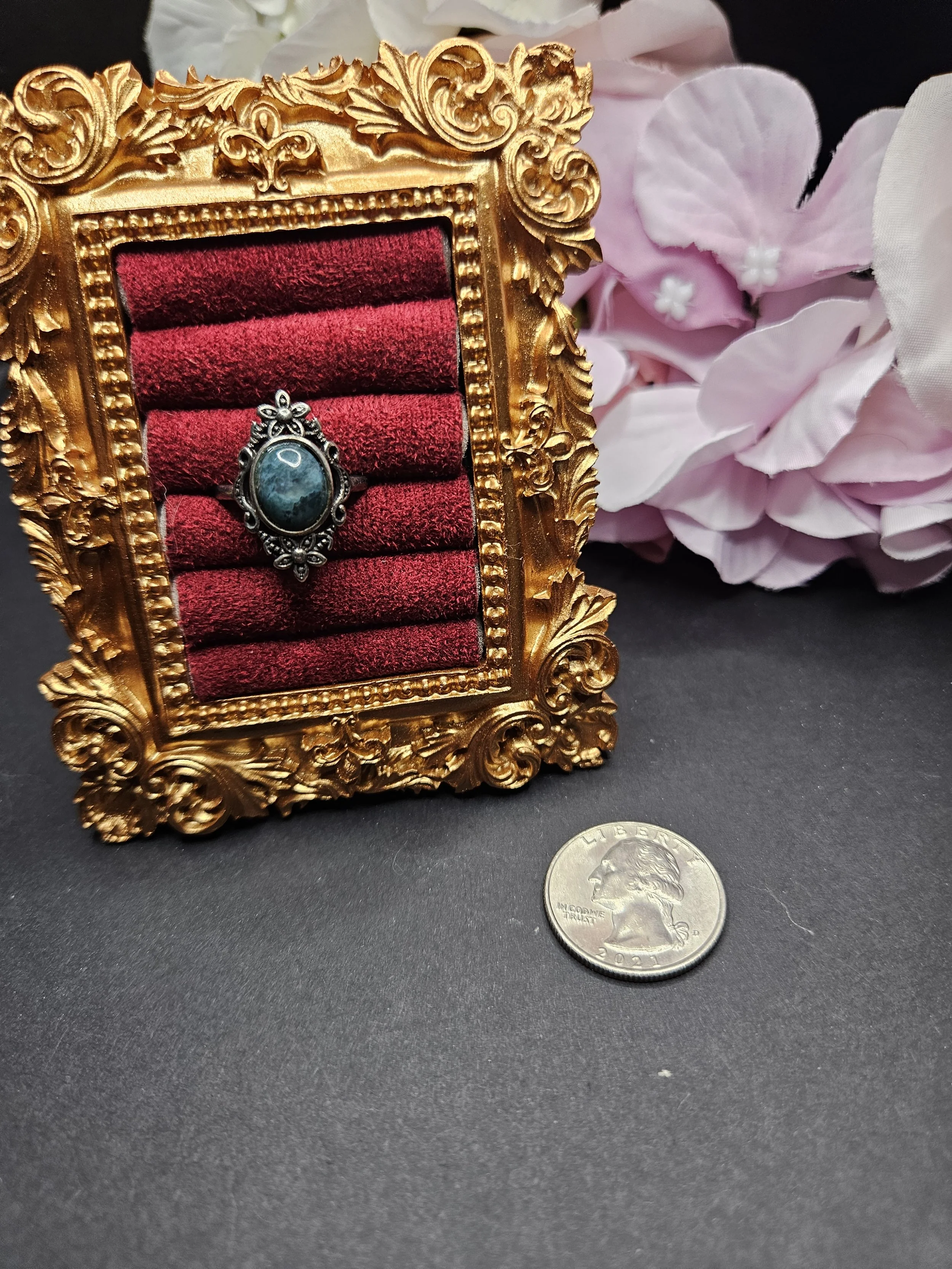 Vintage Inspired Adjustable Ring - Ocean Jasper, Blue Toned