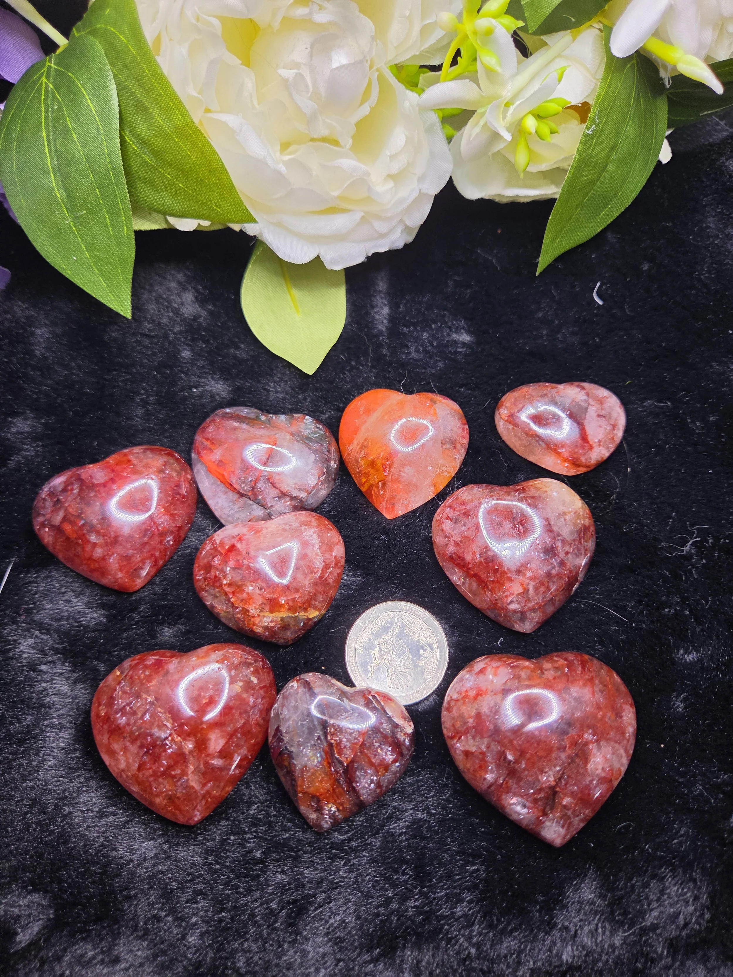 High Flash Fire Quartz Hearts, Medium