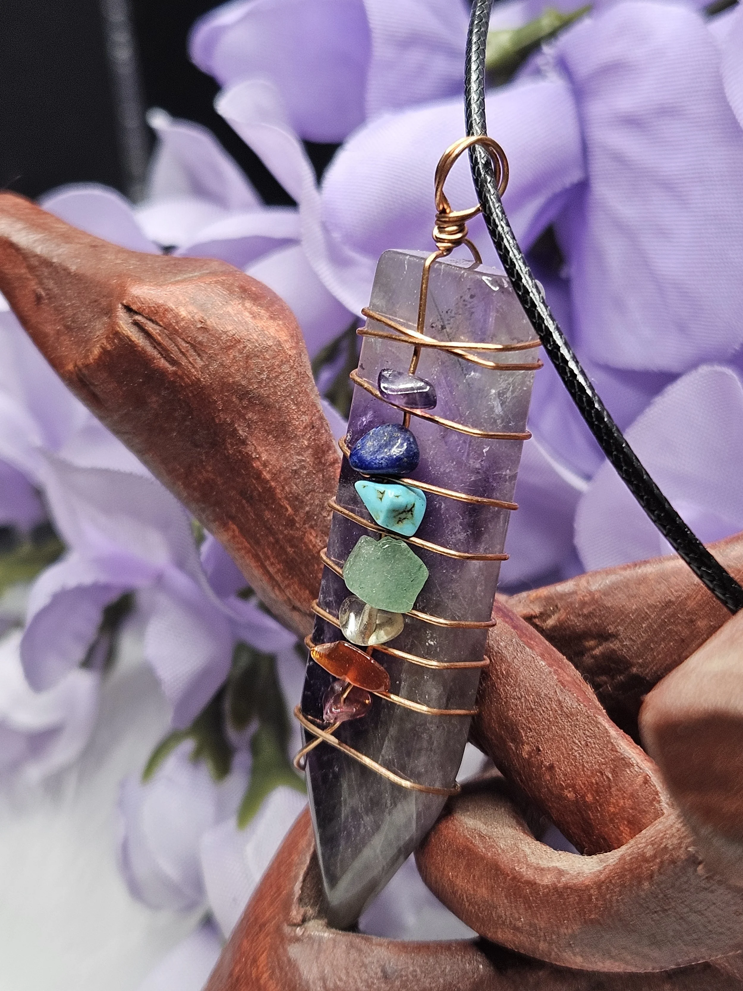 Wire Wrapped Chakra on Amethyst Pendant