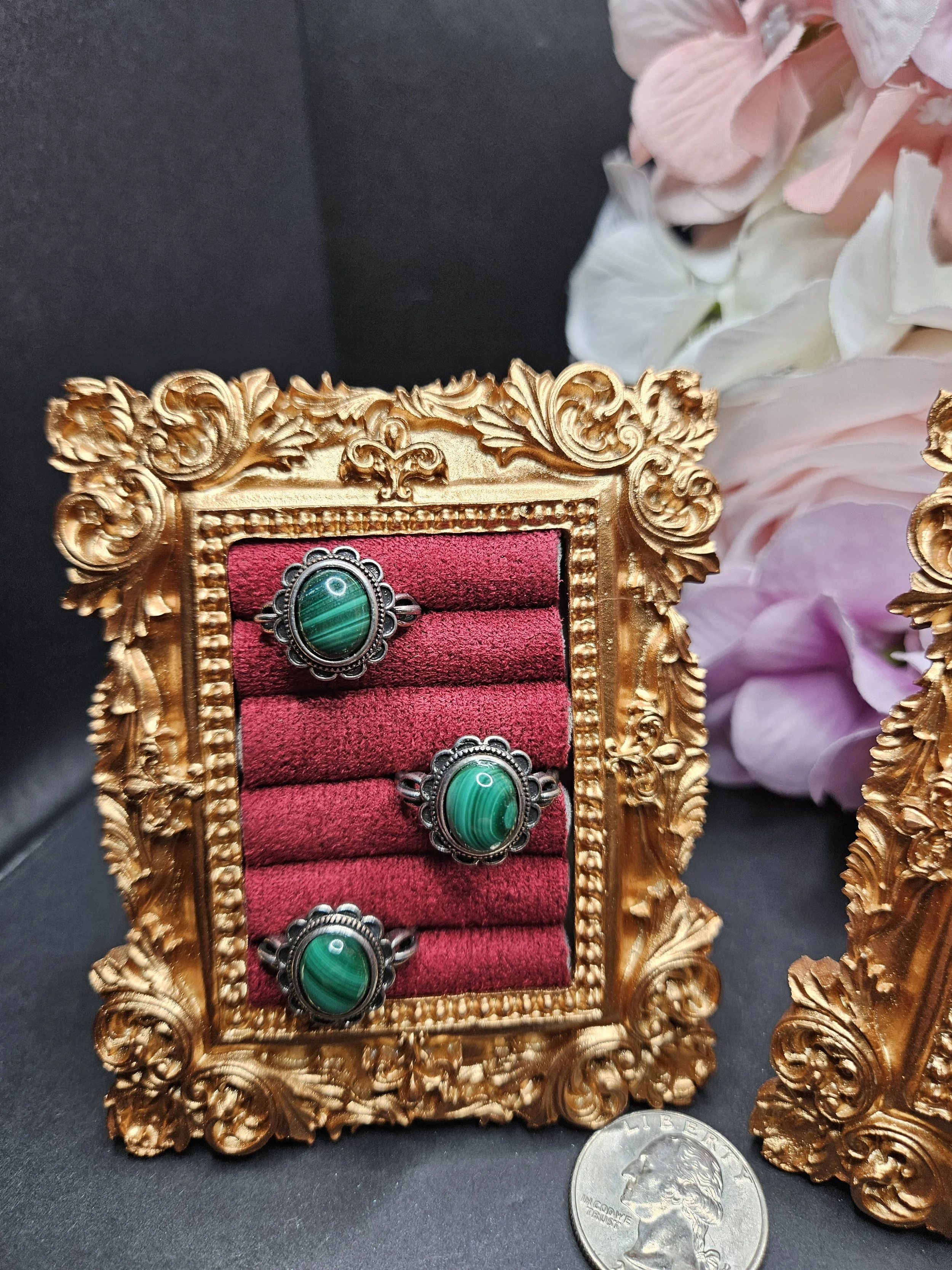 Vintage Flower Malachite Ring