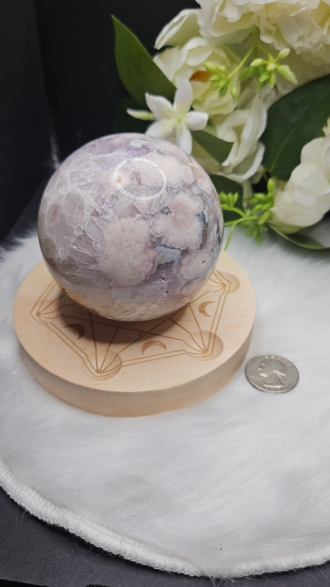 Pink Amethyst Flower Agate Sphere, 1lb 9oz
