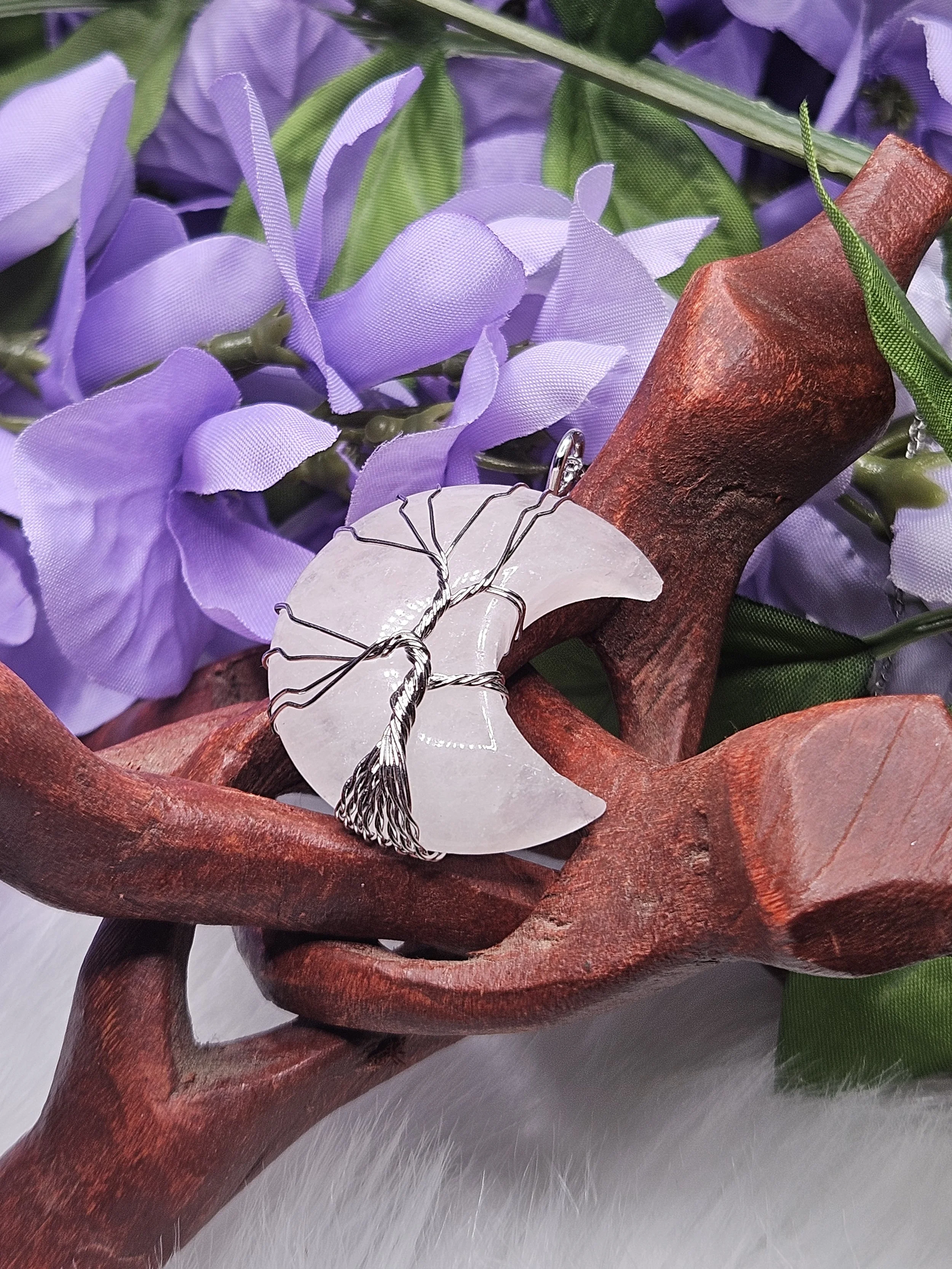 Rose Quartz Moon Wire Wrapped Yggdrasil