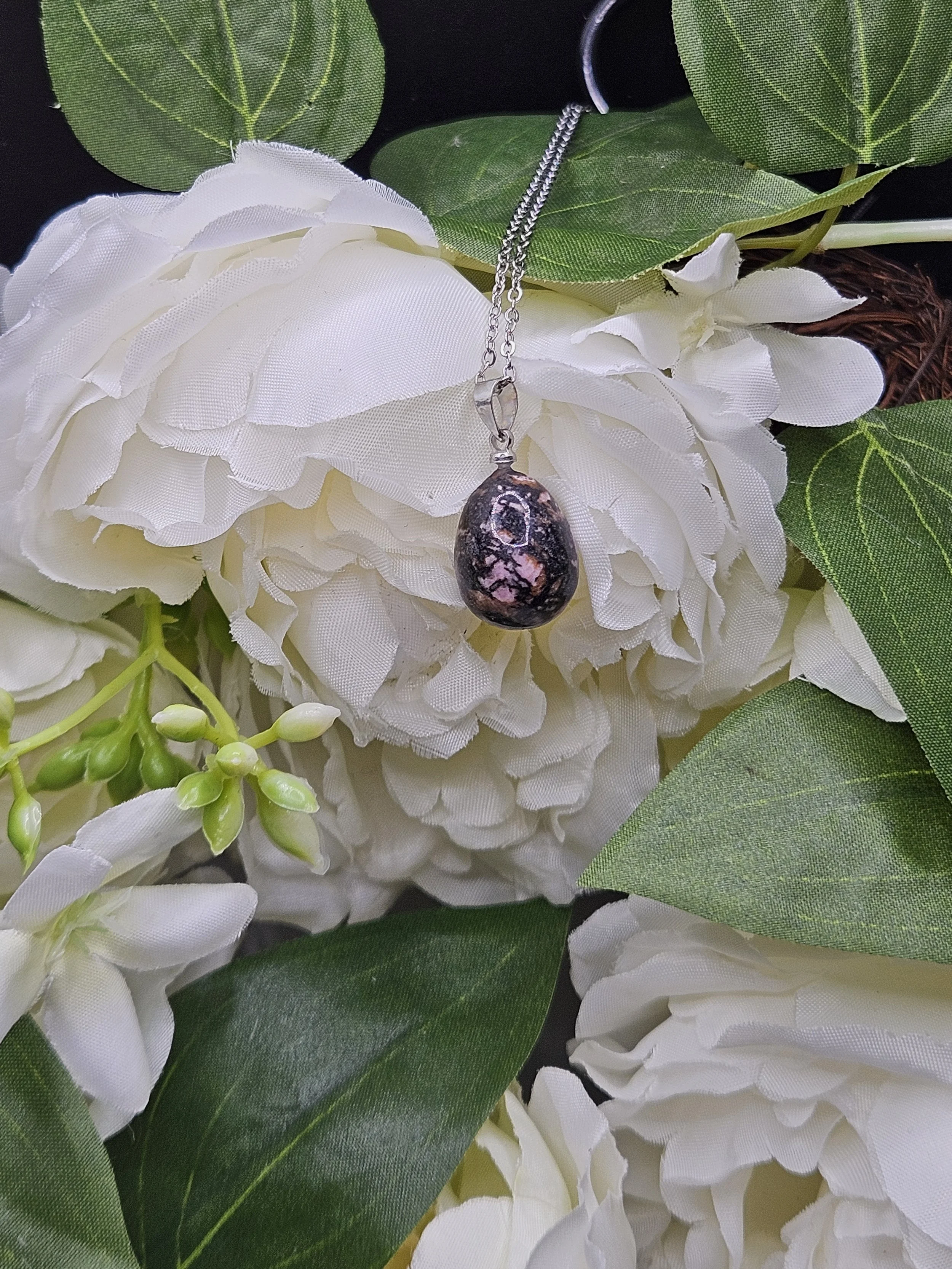 Smooth Small Teardrop of Rhodochrosite Necklace