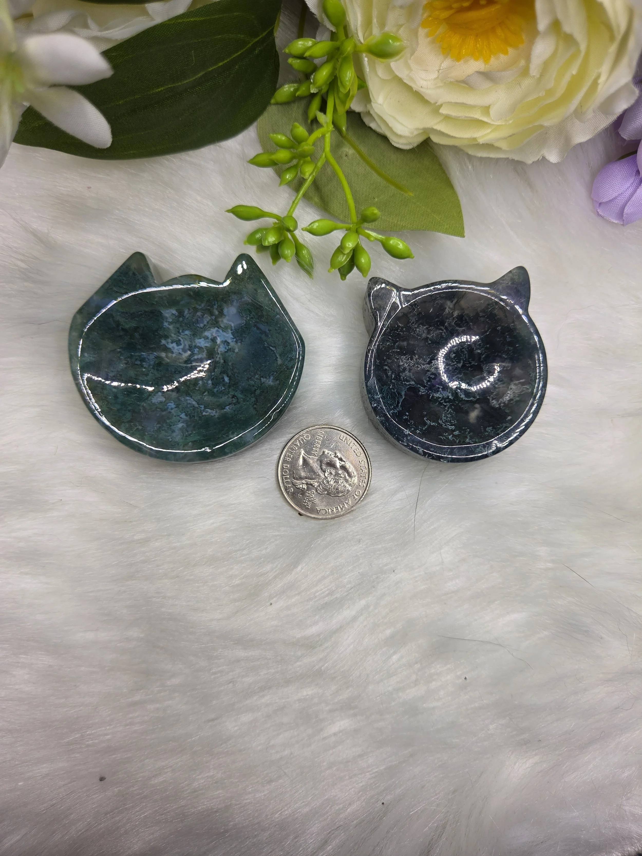 Moss Agate Kitty Head Dishes