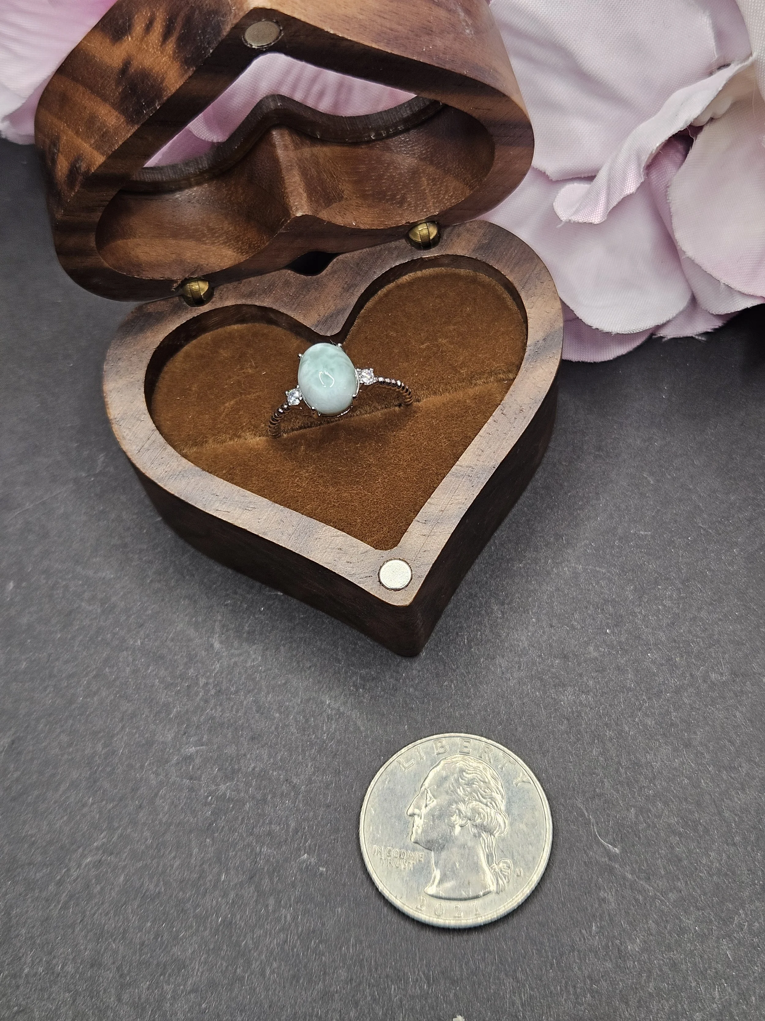 Larimar Oval with Moissanite on Adjustable Band Copper Ring