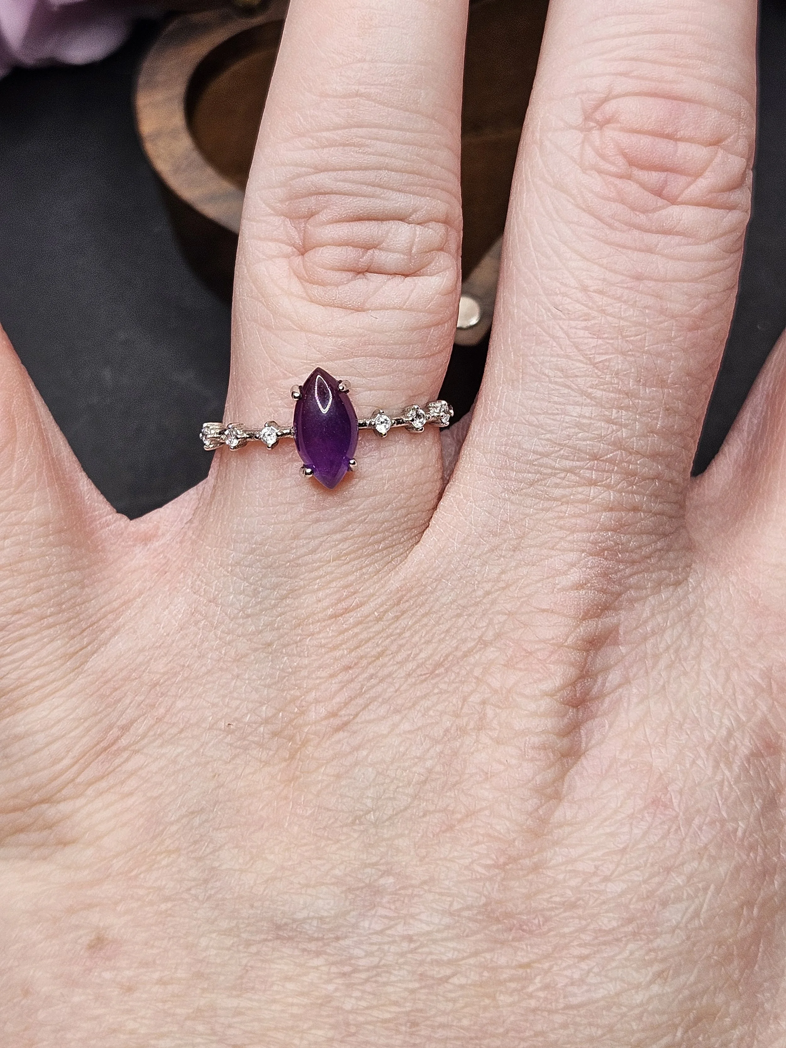 Amethyst and Moissanite Ring, Adjustable S925