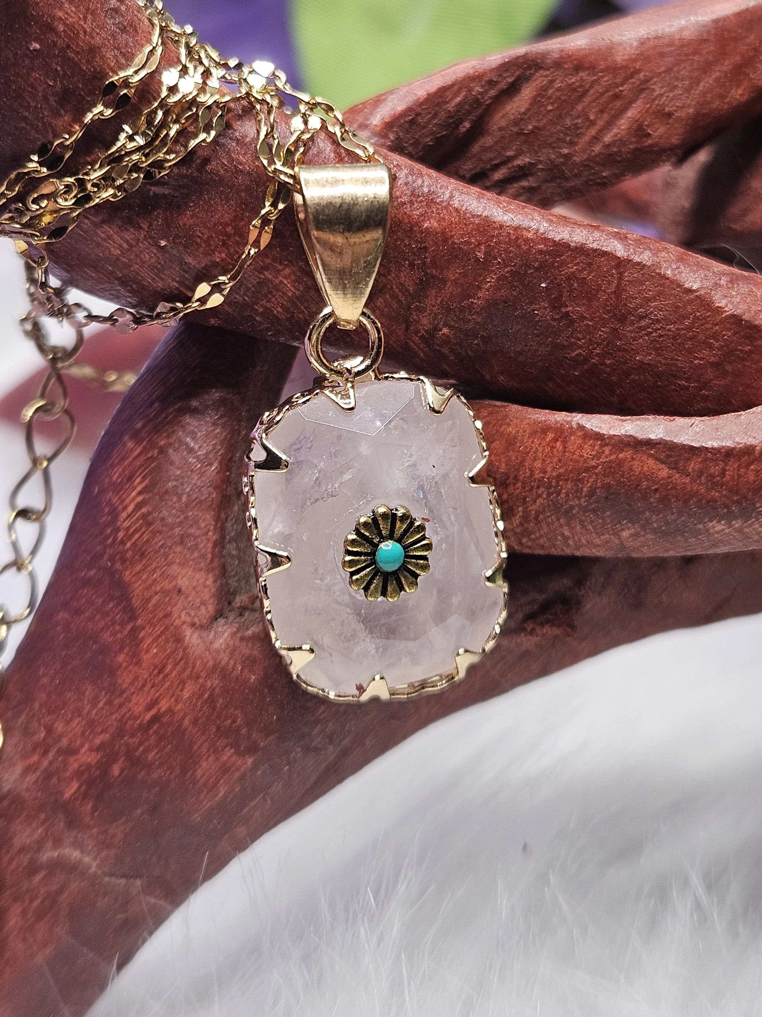 Rose Quartz DIY Golden Wrapped Pendant