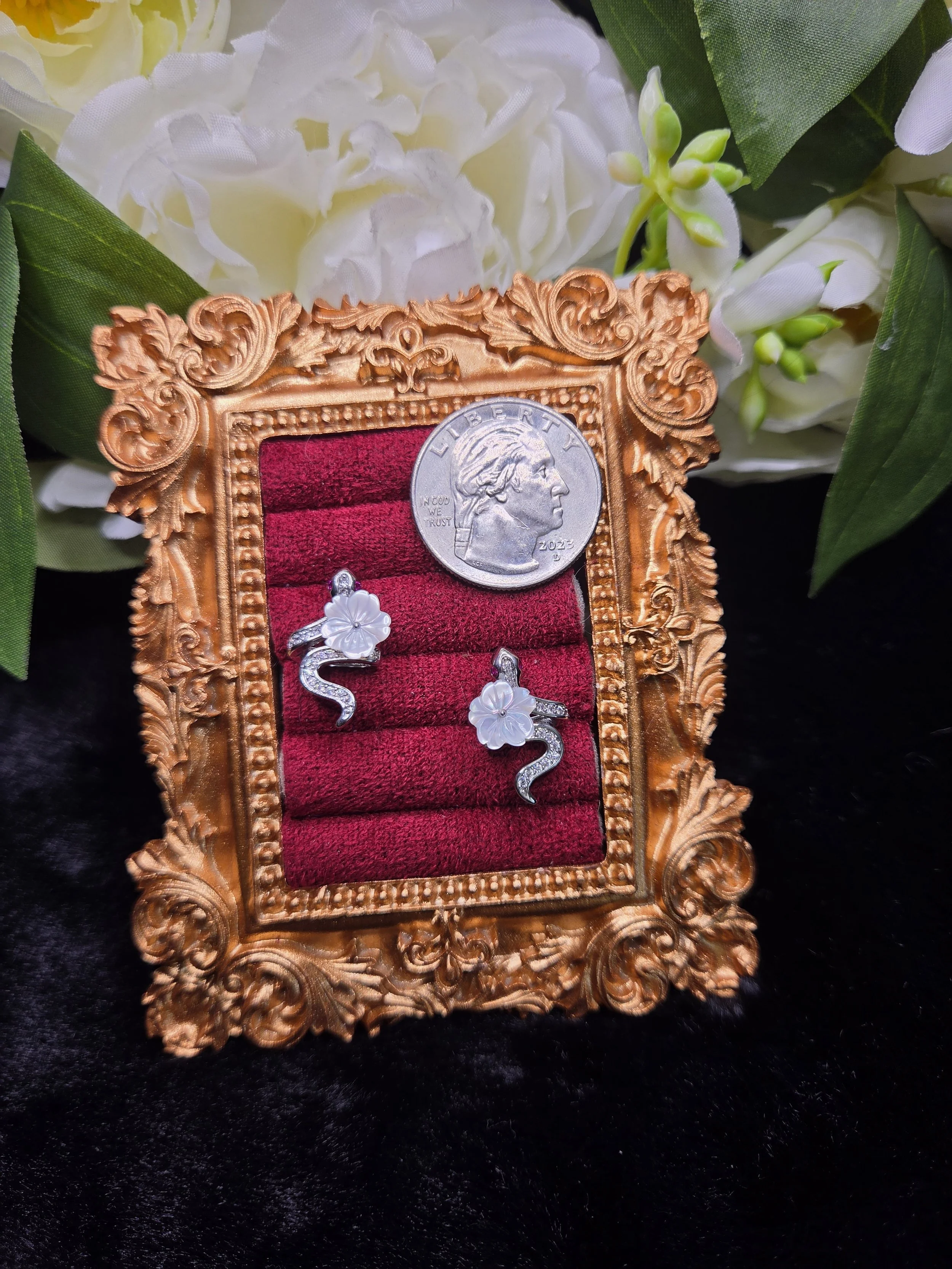 Mother of Pearl Flower Snake Studs on S925
