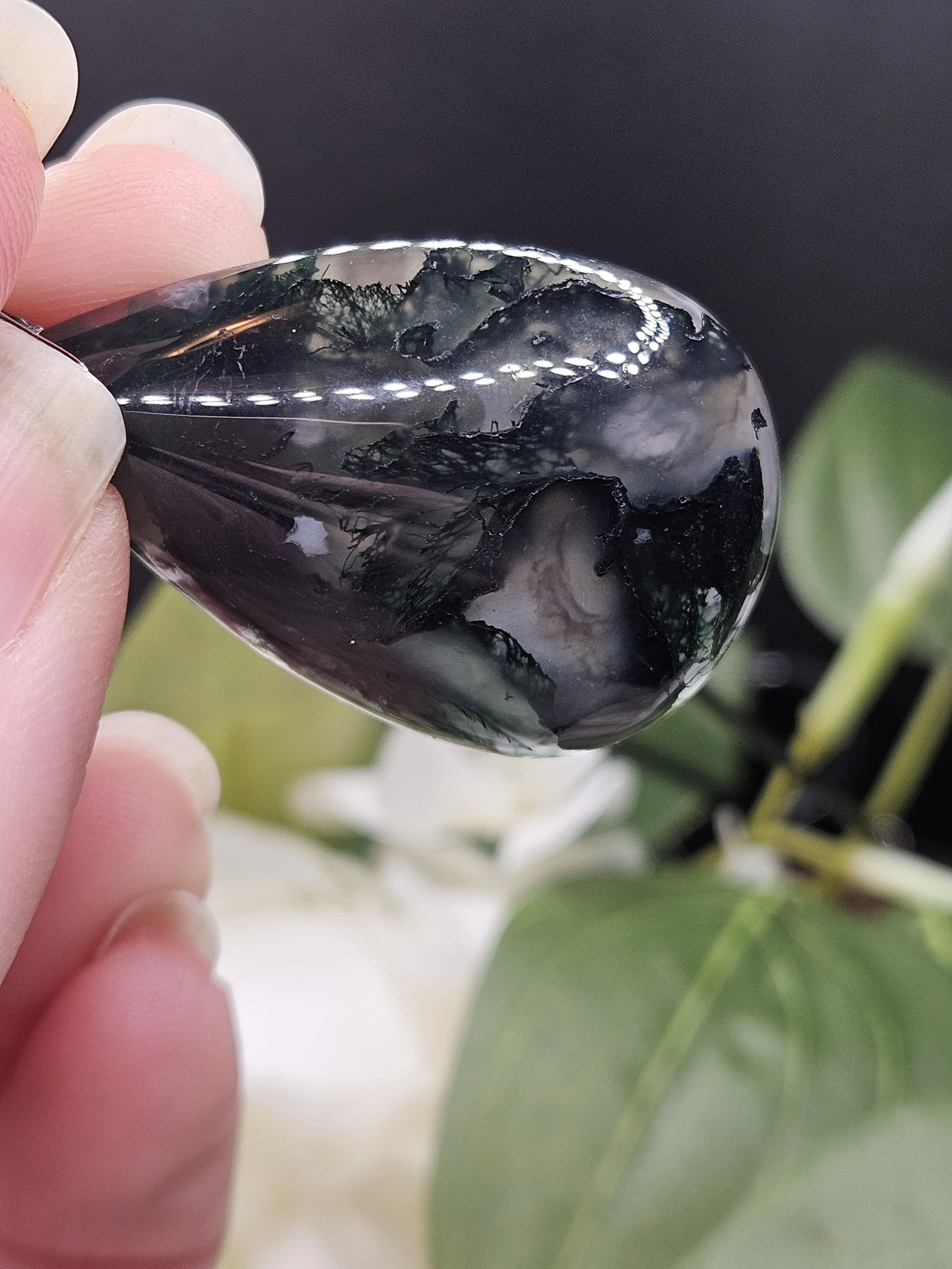 Moss Agate Teardrop on Stainless-Steel - Larger