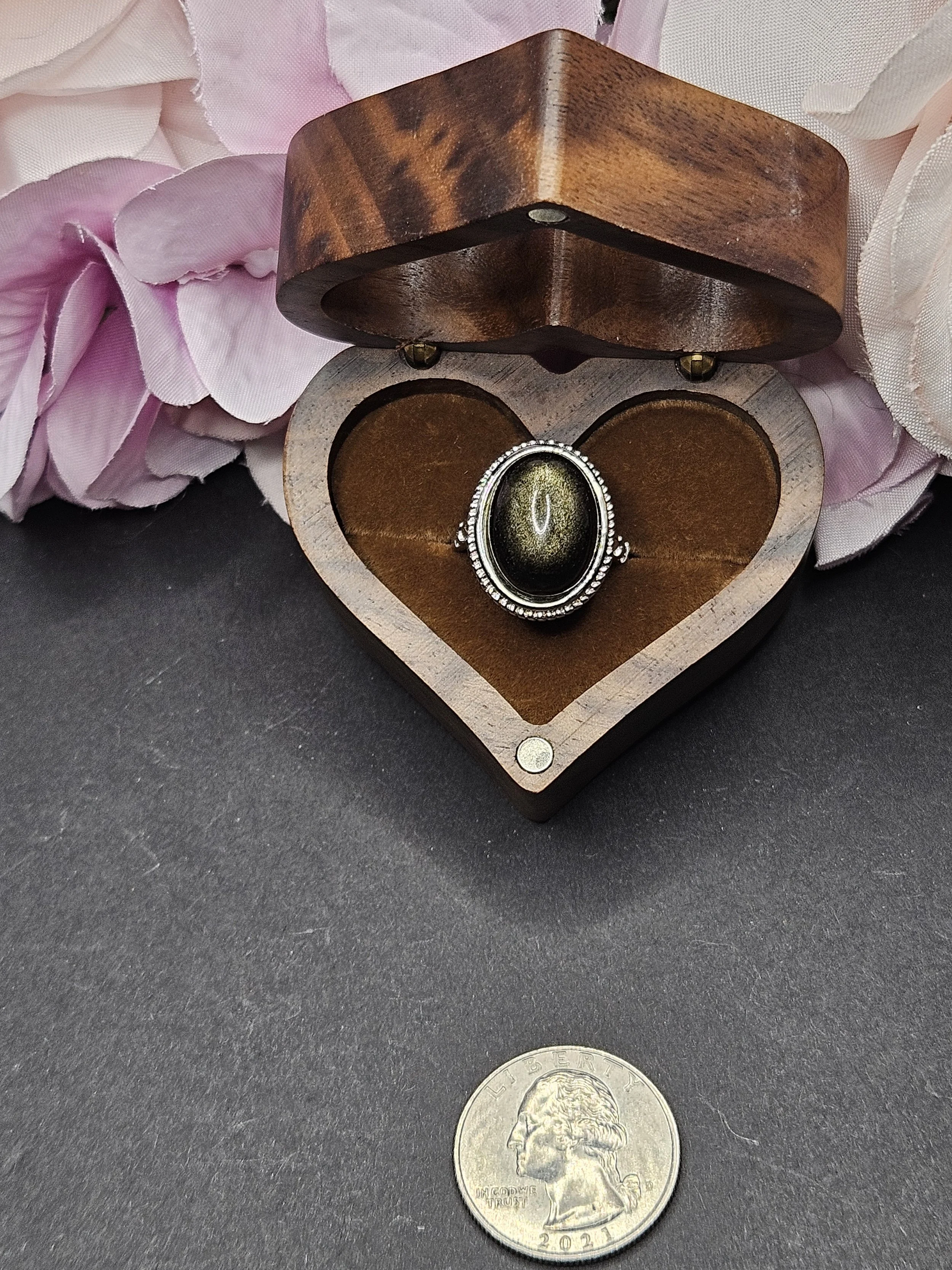 Golden Obsidian Statement Ring, Adjustable