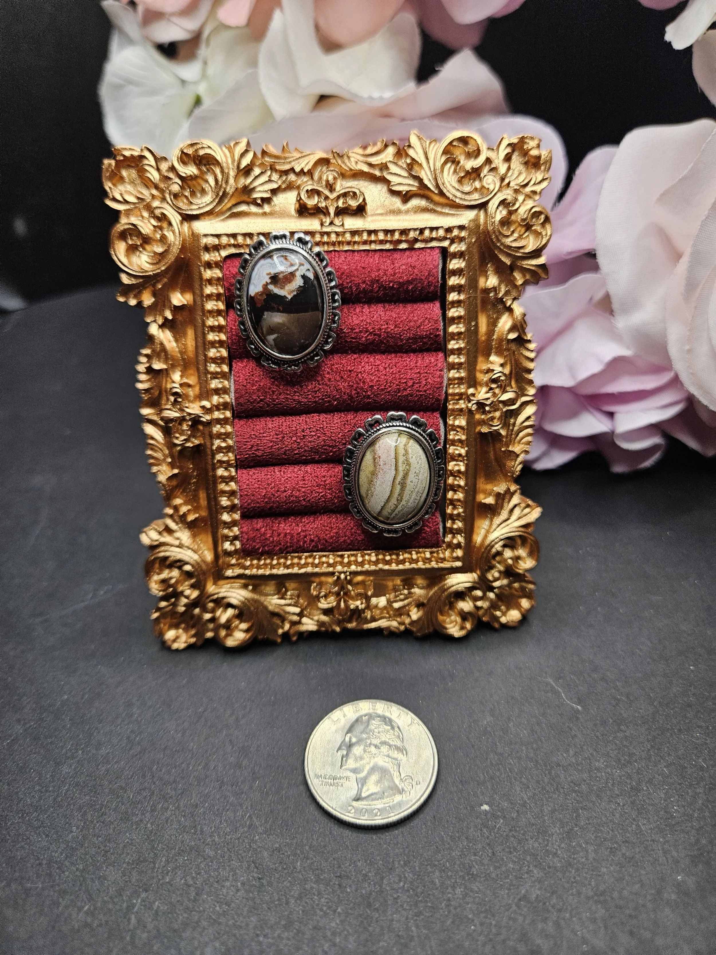 Vintage Inspired Adjustable Ring - Picture Jaspers