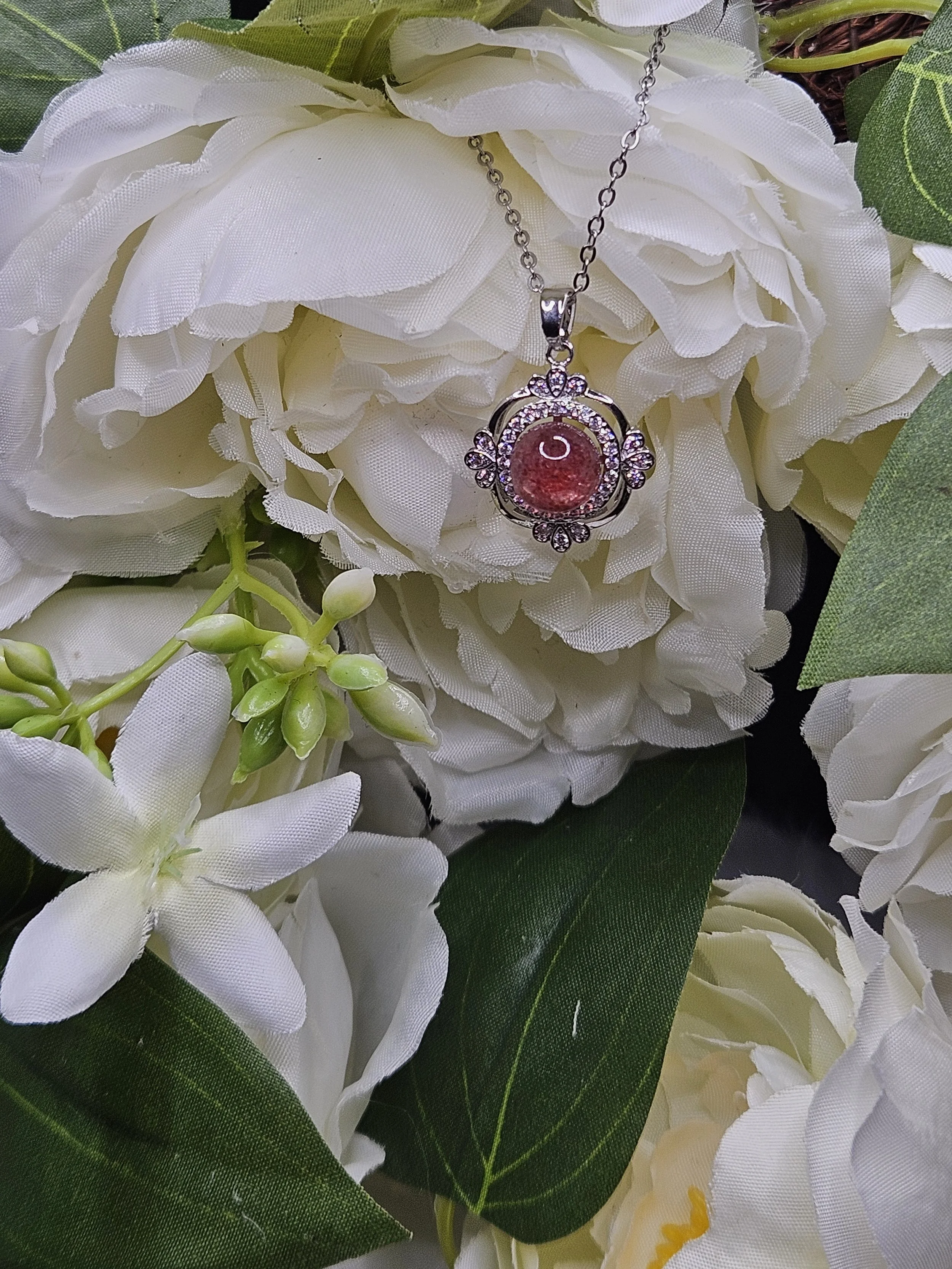 Elegant Strawberry Quartz on CZ with Copper Setting