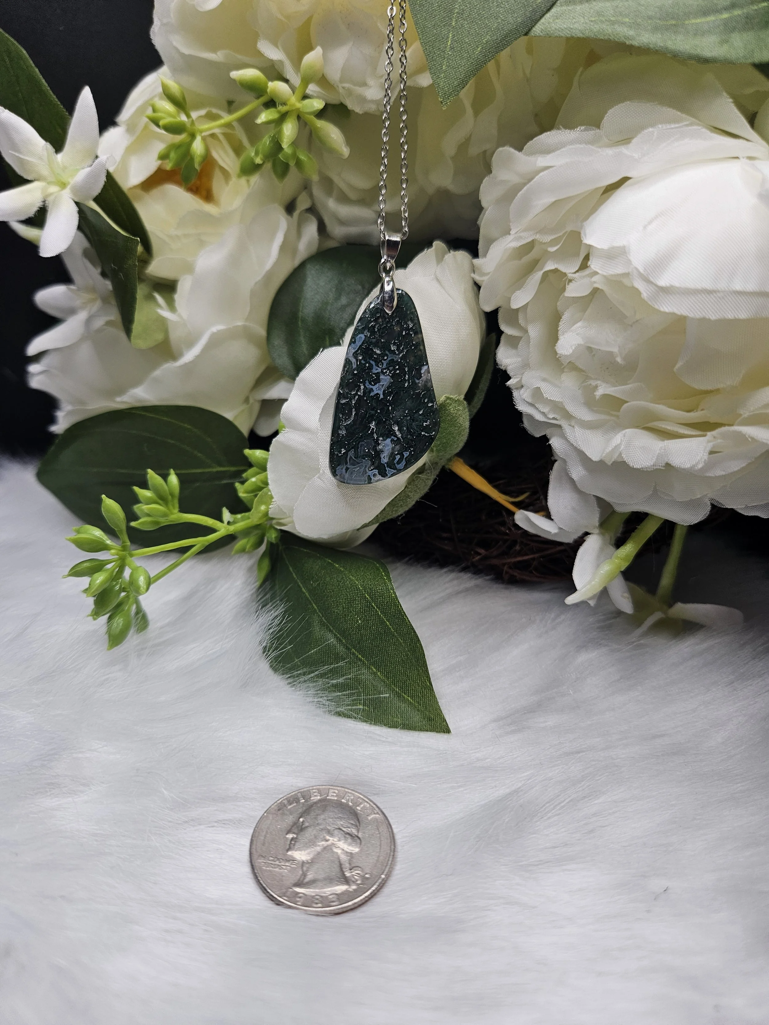 Moss Agate Freeform on Stainless-Steel