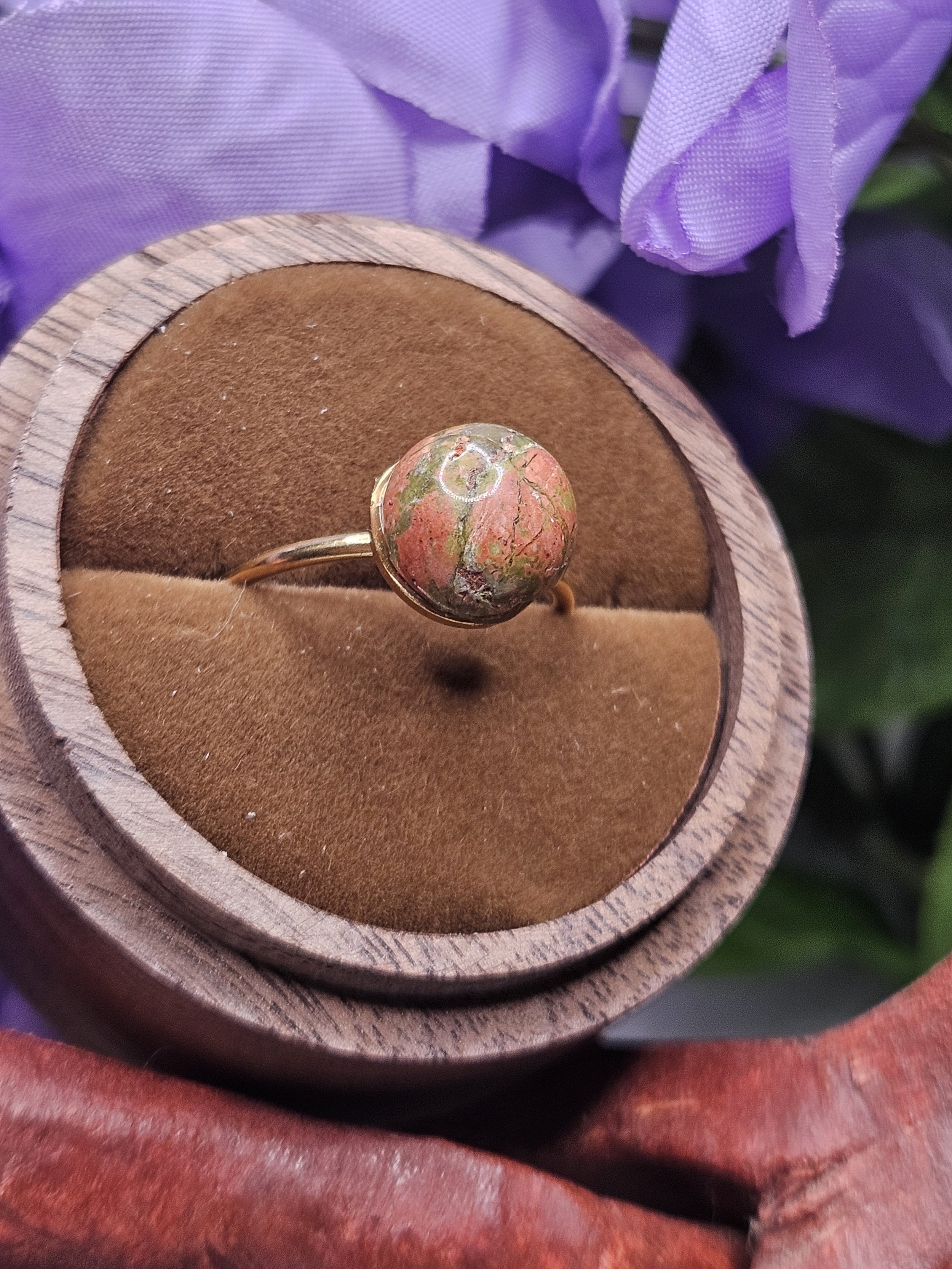 Unakite Droplet Copper Wire Ring