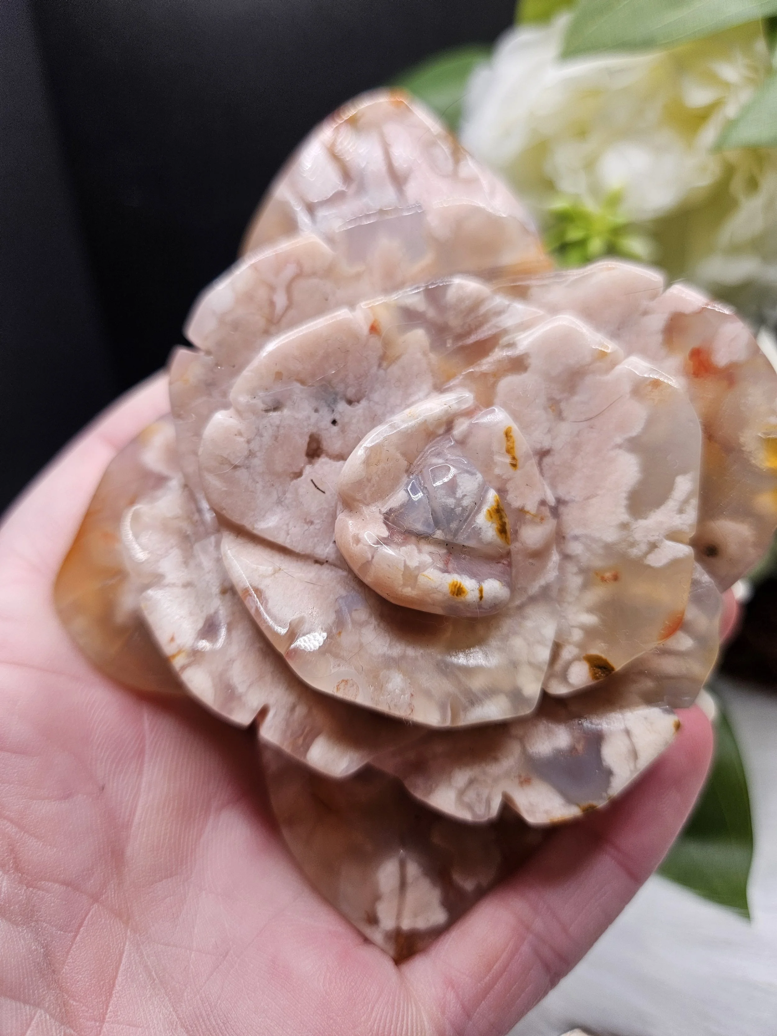 Infinity Rose Carvings - Flower Agate, Larger Size