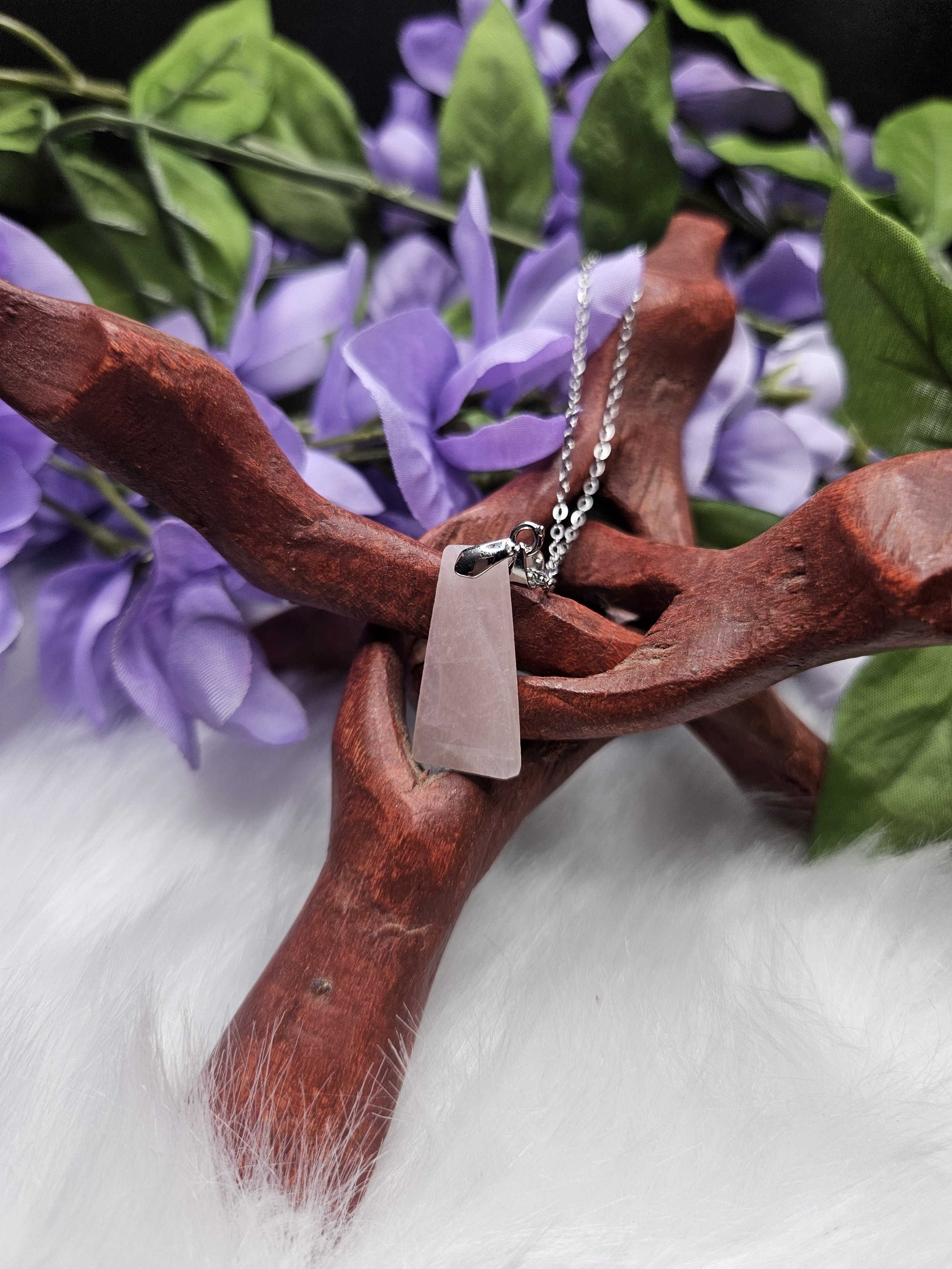 Rose Quartz Edged Flat Free Form Pendant