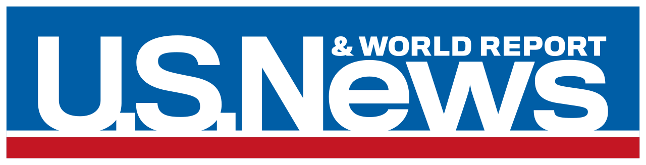 US News & World Report logo with blue background, white text, and red underline.