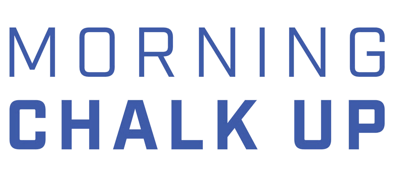 Bold, blue text reading 'MORNING CHALK UP' on a blue background.