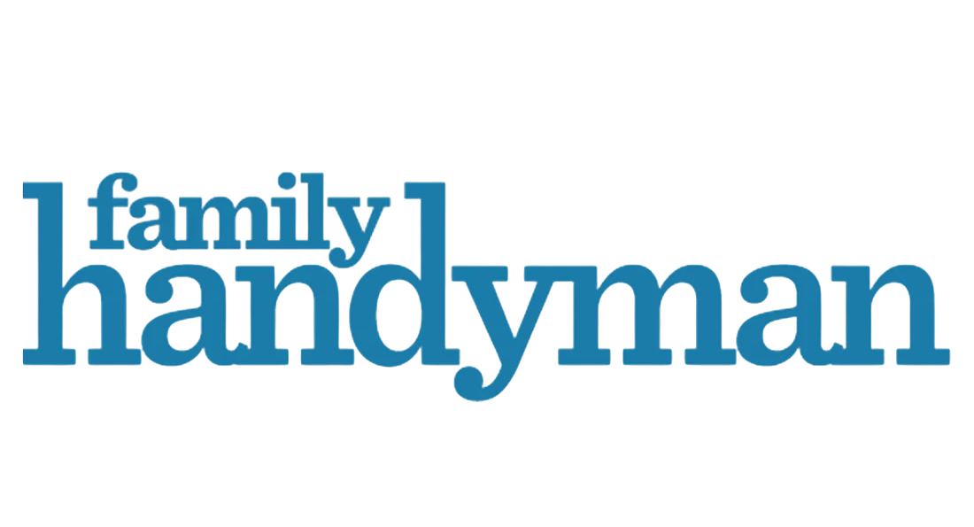 The phrase 'family handyman' displayed in blue text with a wall or black background.