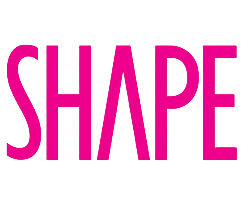 The word 'SHAPE' written in bold pink letters on a black background.
