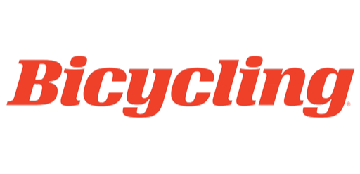 Text reading 'Bicycling' in red on a black background.