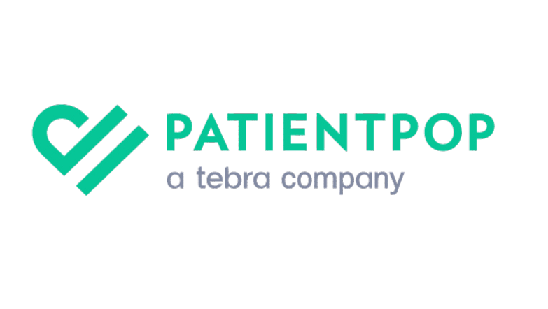 PatientPop logo with teal and purple text on a black background.
