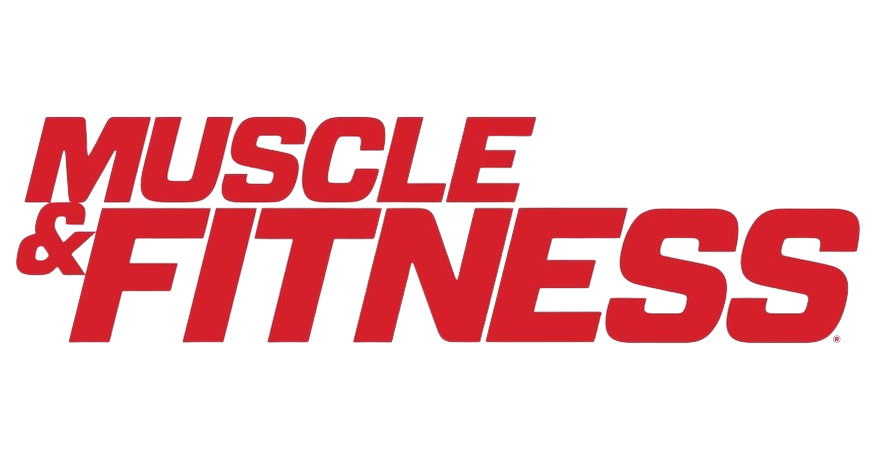Text reading 'Muscle & Fitness' in bold red letters with a shadow effect.