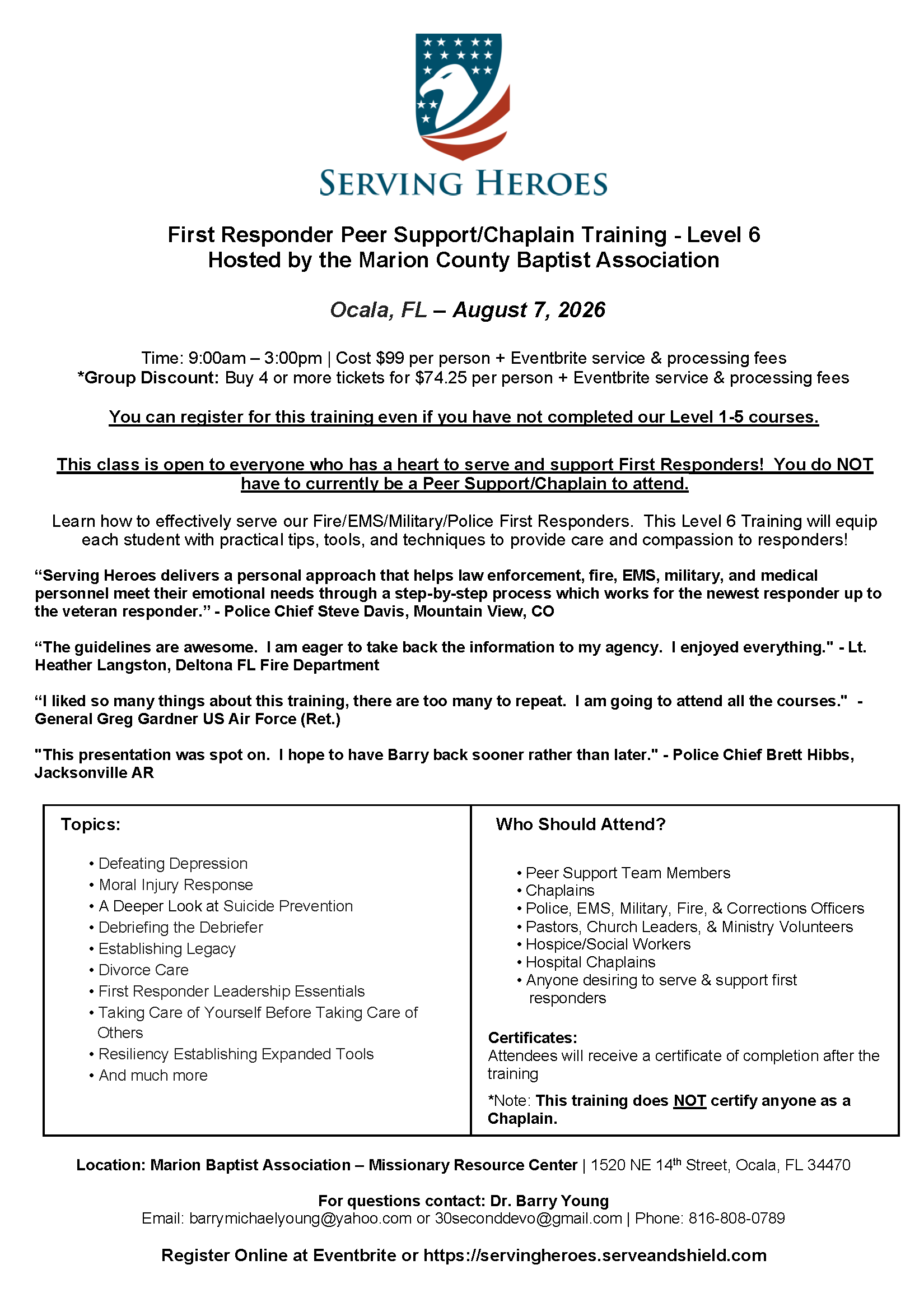 First Responder Peer Support/ Chaplain Training Level 6