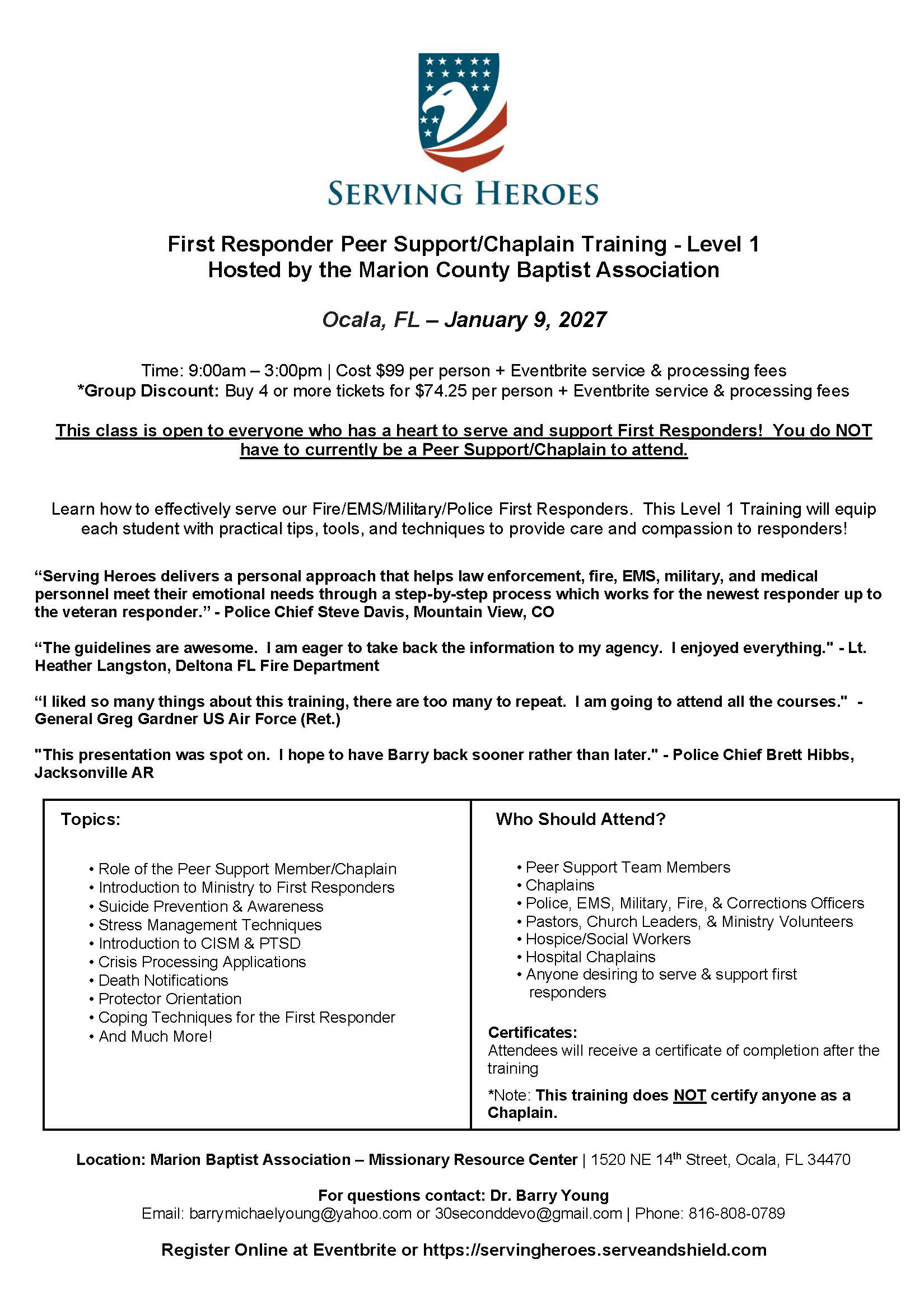 First Responder Peer Support/ Chaplain Training - Level 1