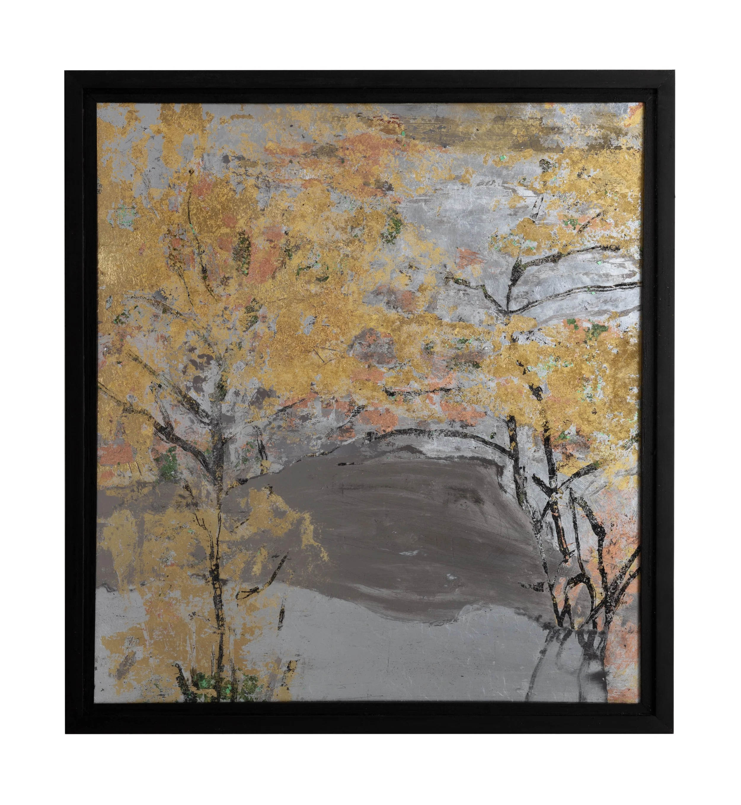 Tanja McGivney,Fall,2024, various metal leaves reverse gilded onto glass, 20x17 - Tanja McGivney.jpg