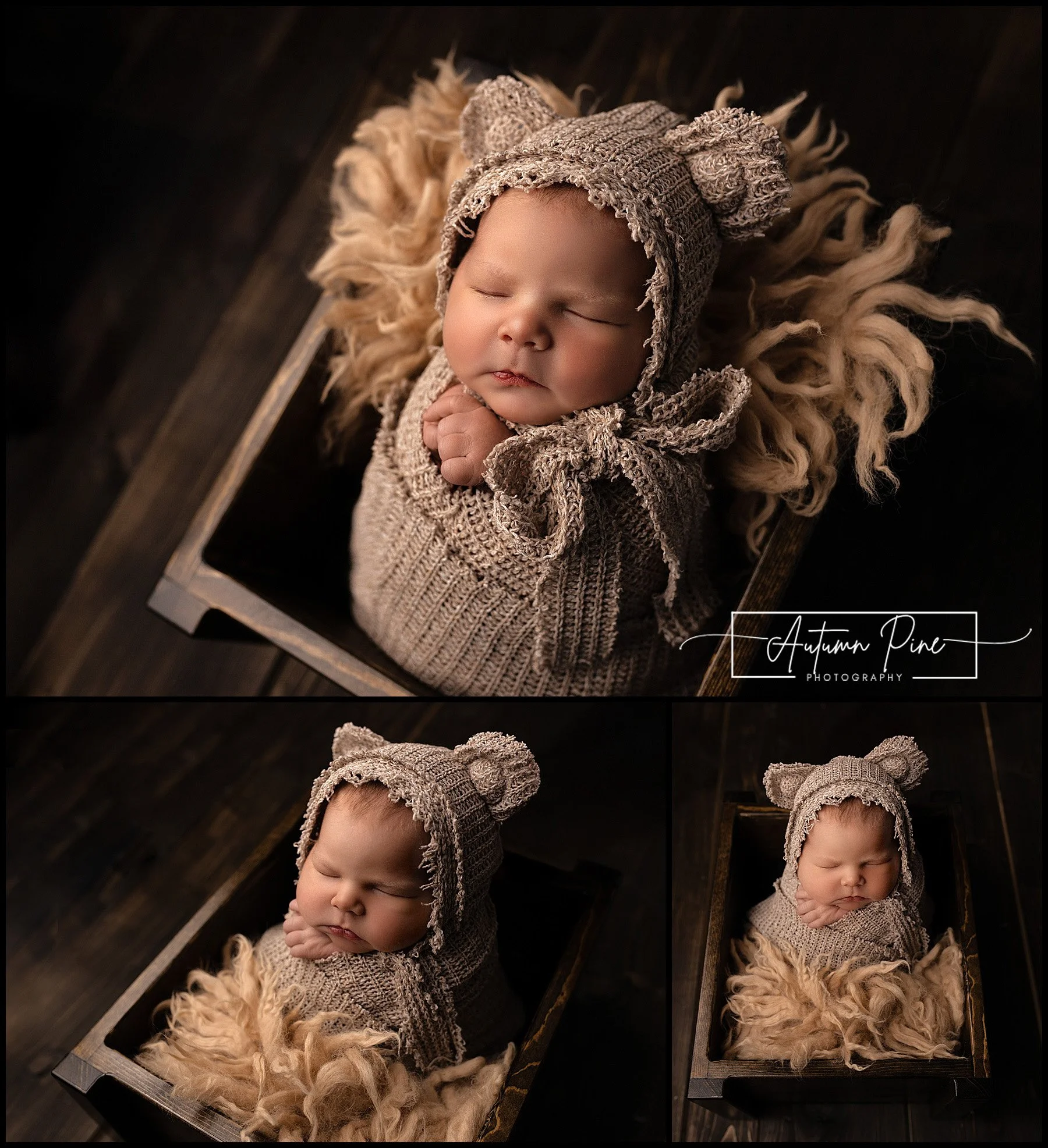Peaceful newborn portrait captured in a Louisville newborn photography studio, showcasing baby-led posing, warm lighting, and timeless fine art styling.