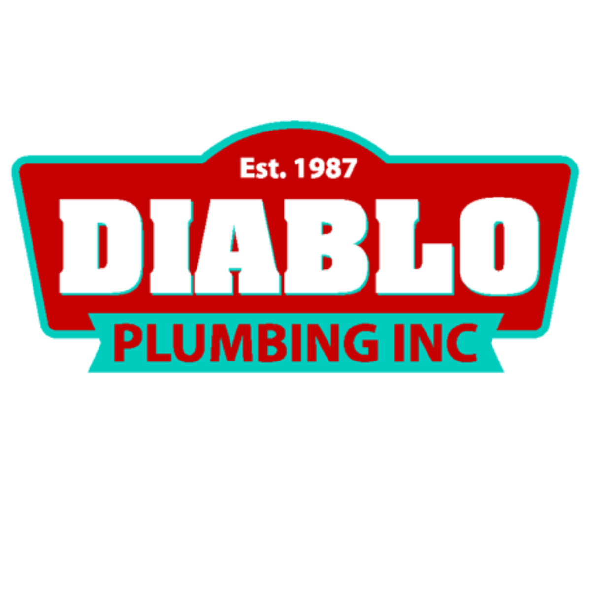 Logo of Diablo Plumbing Inc., established in 1987, featuring bold white and red text with teal accents.