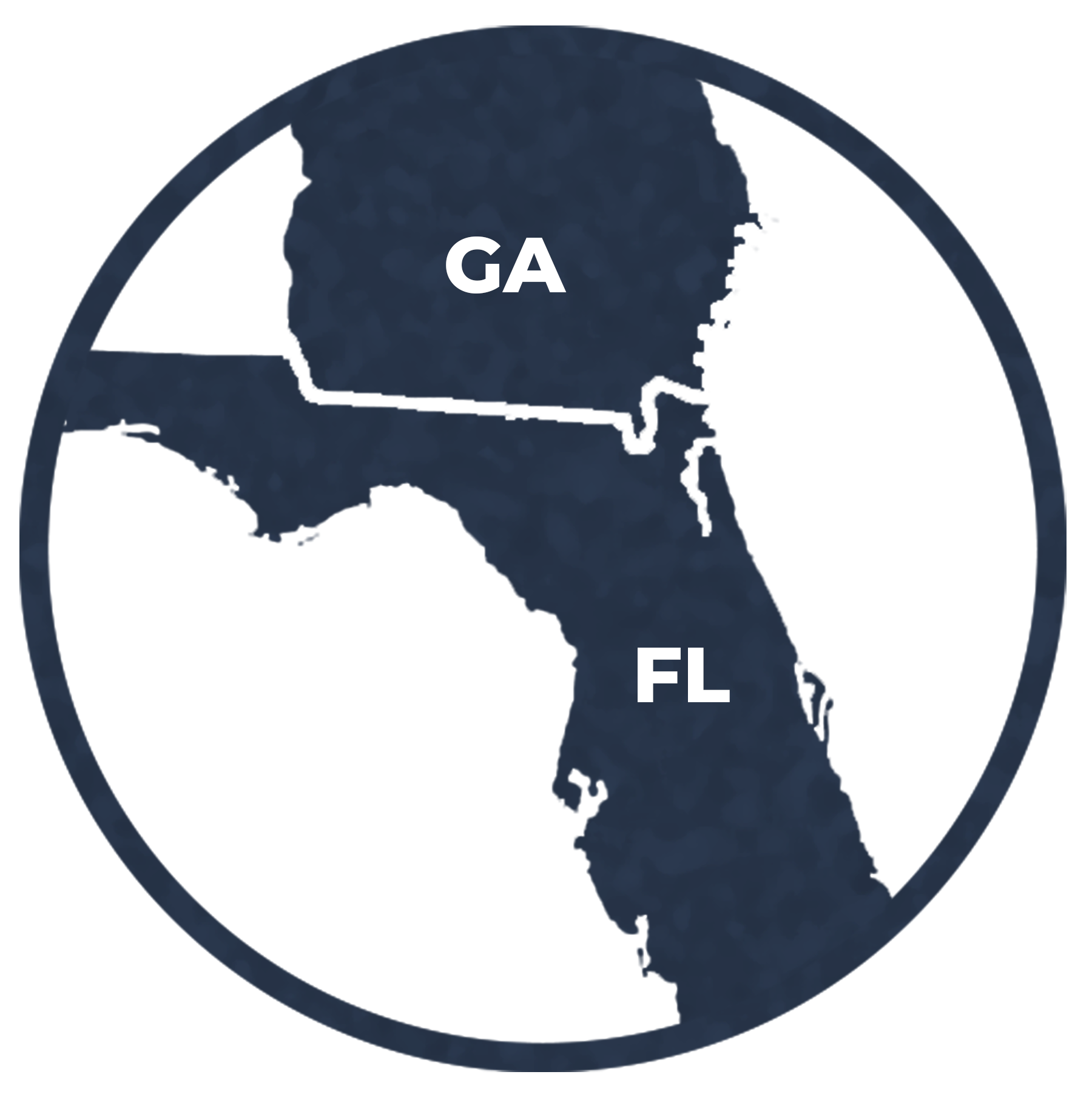 A dark map of the United States with the state of Georgia highlighted in yellow, with the abbreviation 'GA' in the center.