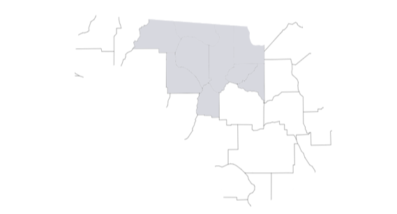 Map highlighting regions in gray with a black background.