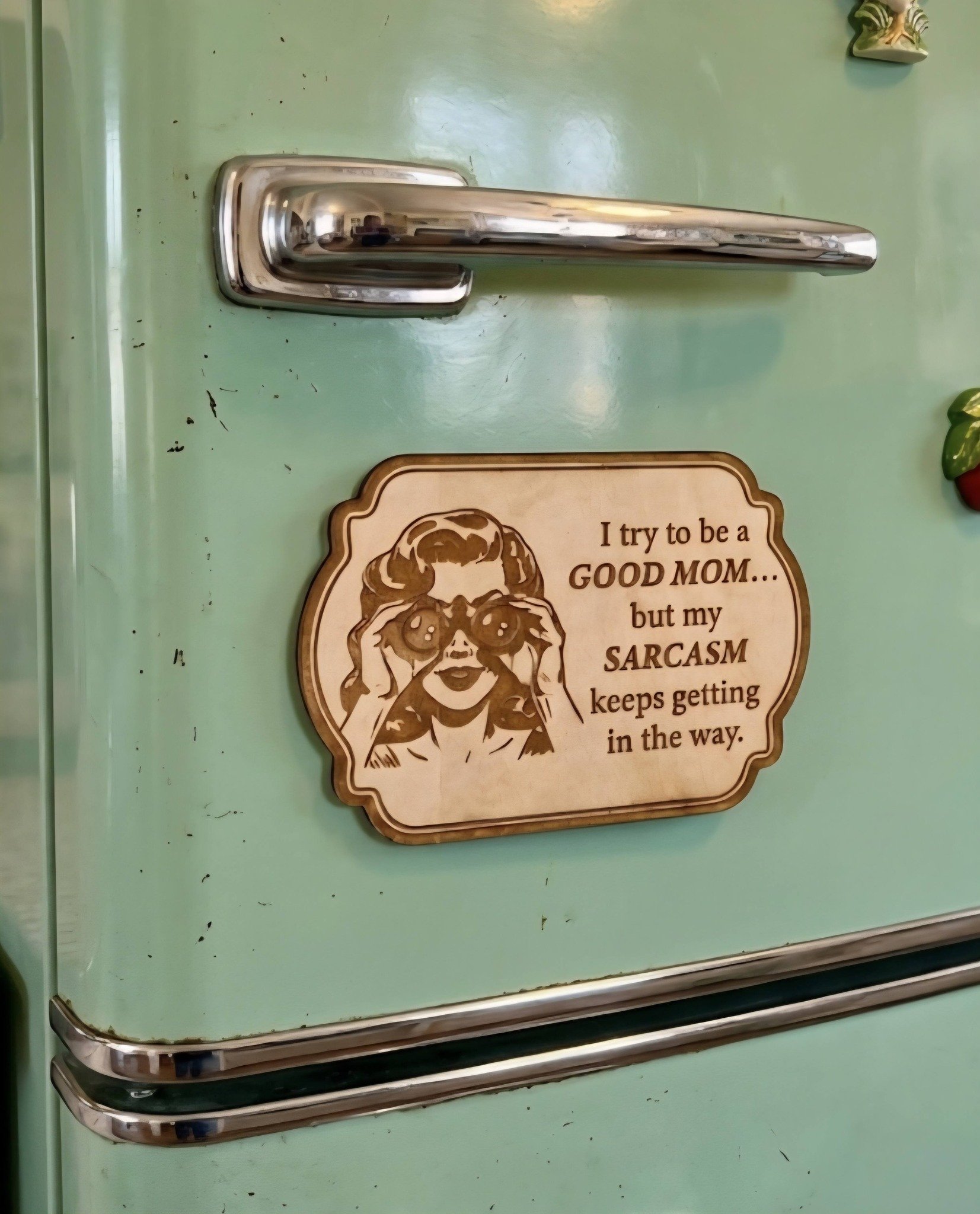 Retro Wife Wooden Refrigerator Magnets (12 Design Options)