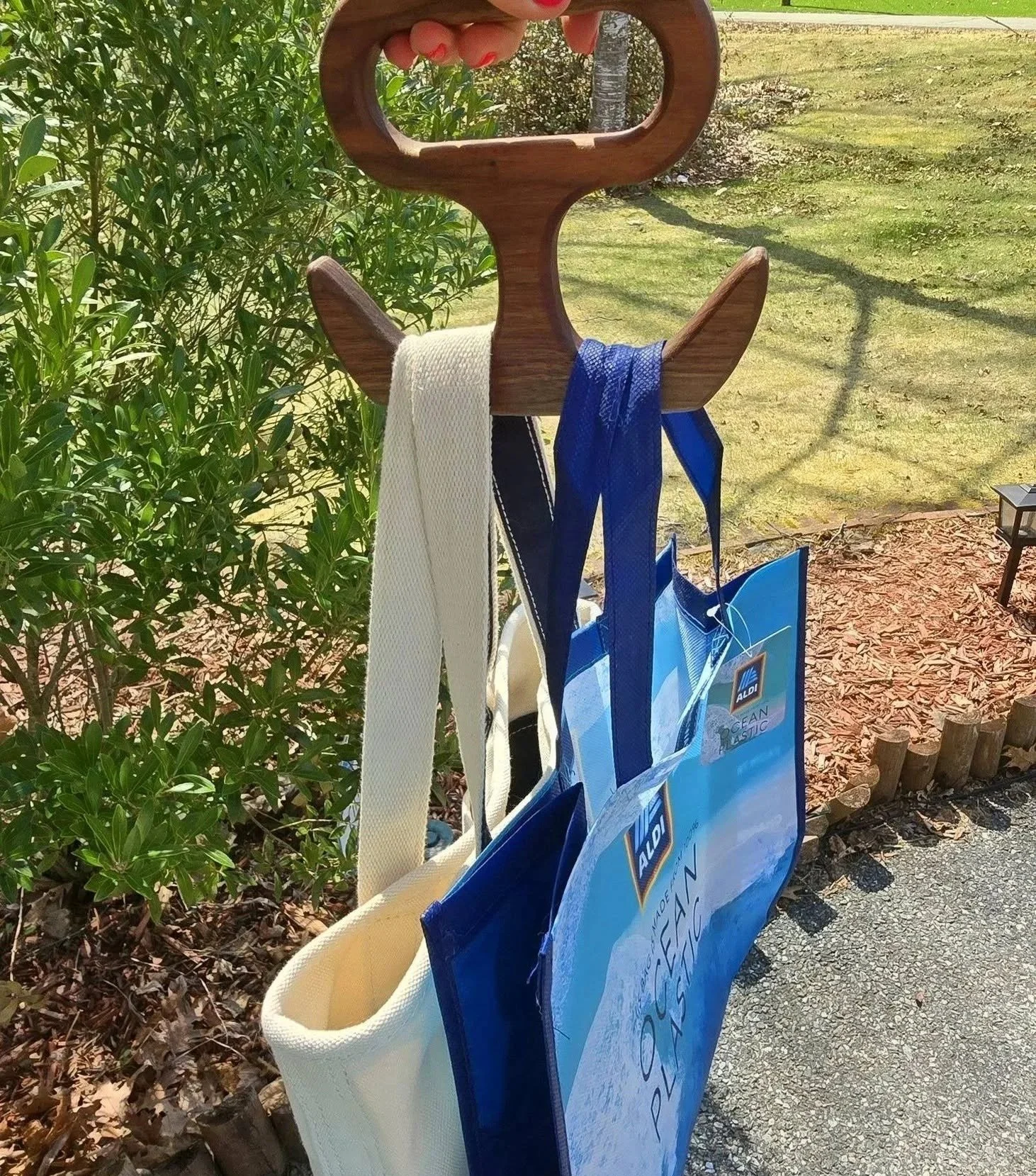 Handmade Wooden Shopping Bag Holder | Grocery Bag Carrier Grip