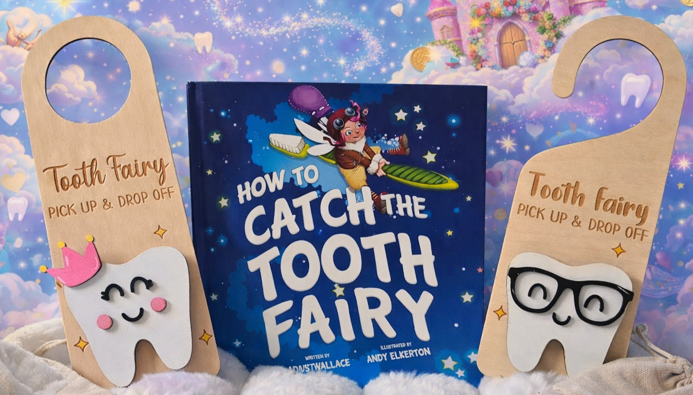 Whimsical Tooth Fairy Gift Set (Door Hanger, Mini Cinch Bag and Children's Book)