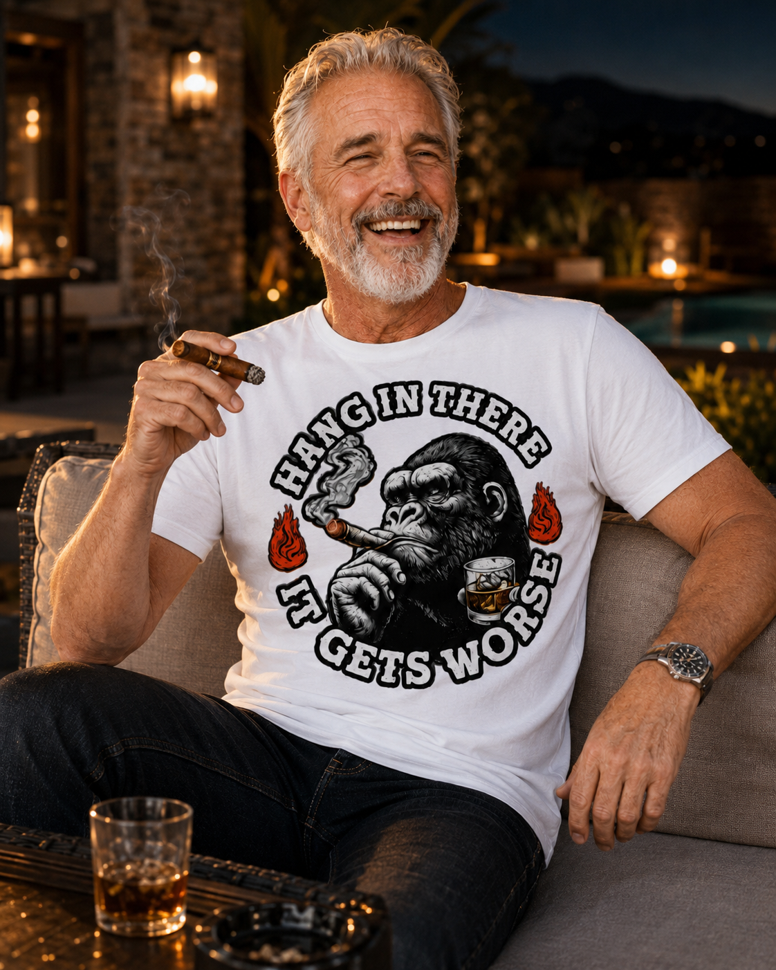 Hang In There It Gets Worse T-shirt / Cigar Whiskey Dad Gift