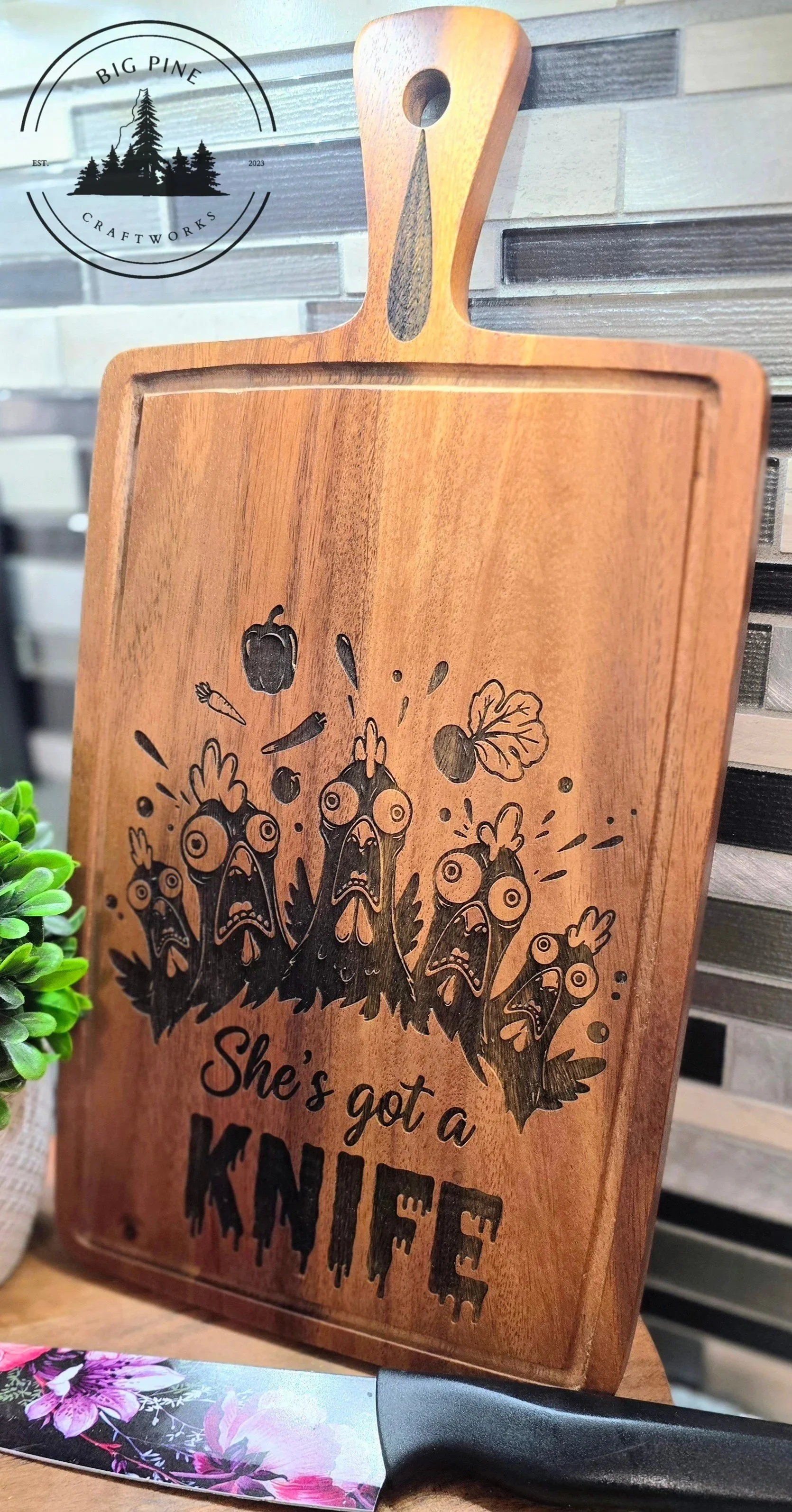 Funny "She's Got a Knife" Kitchen Serving/Decor Board