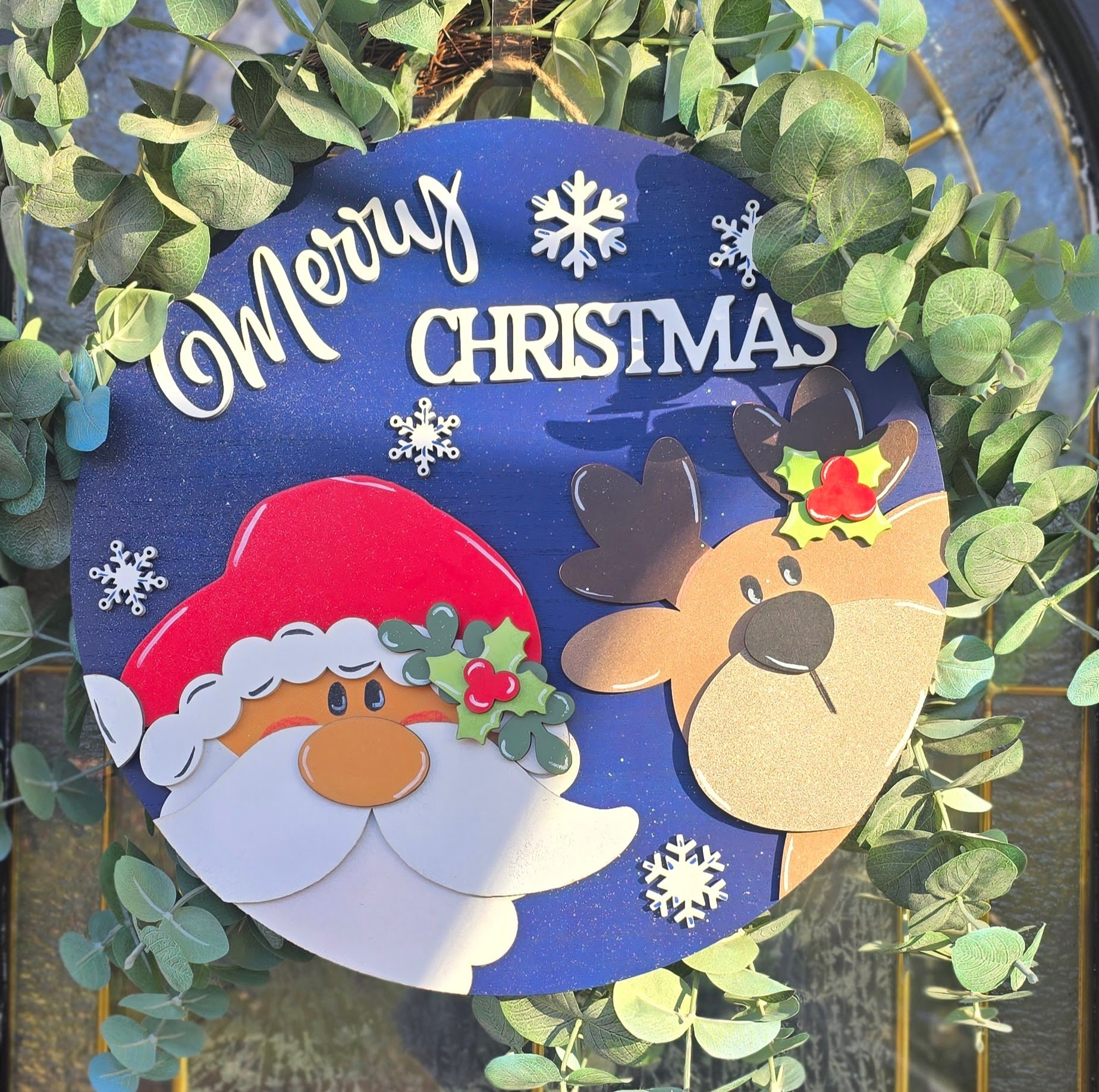 Christmas Friends Peeking Whimsical 3D Door Sign
