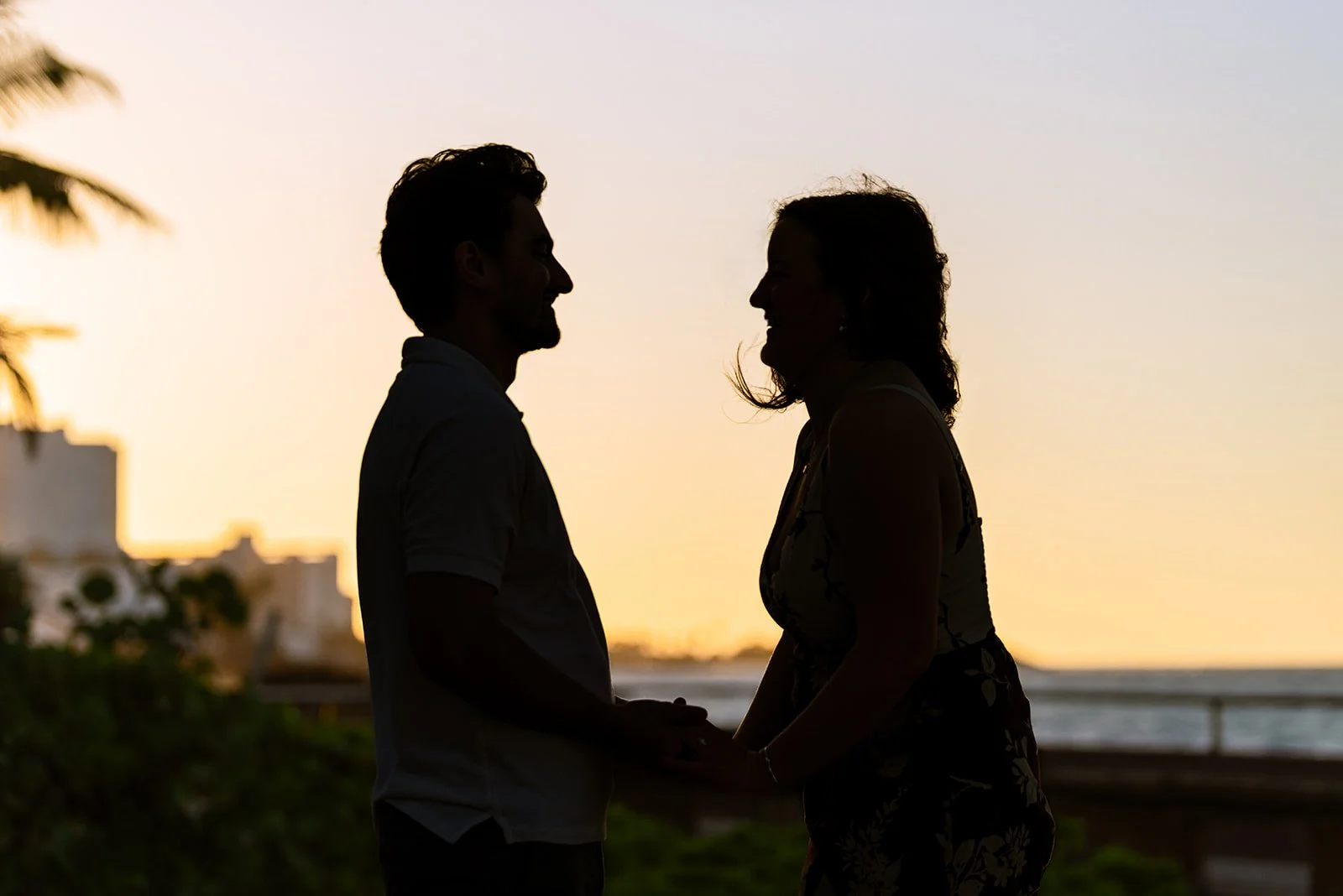 Newly engaged couple together at sunset in Puerto Rico