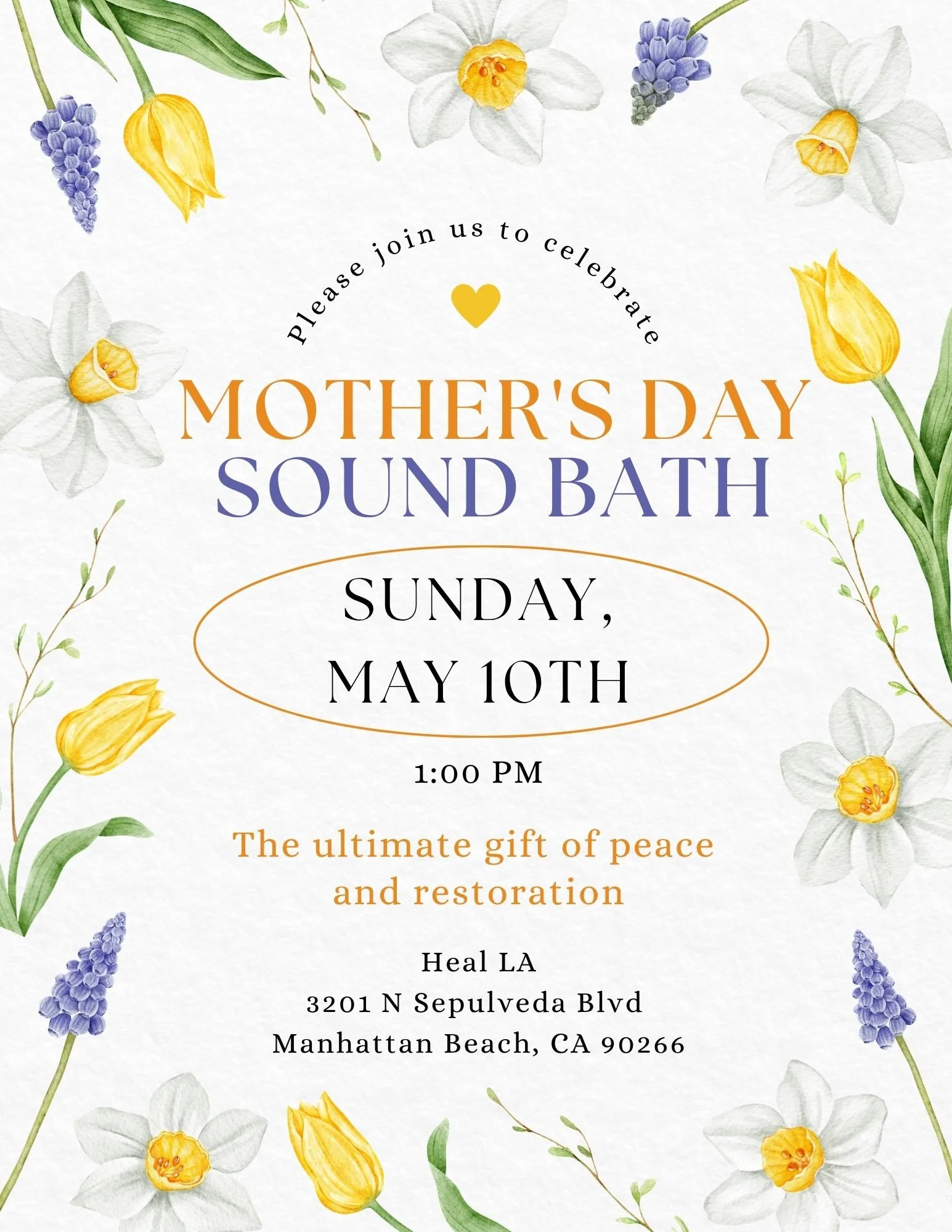 Mother's Day Sound Bath Manhattan Beach May 10th, 2026 at 1:00 PM at Heal LA buy 1 get one free tickets on sale and live now!