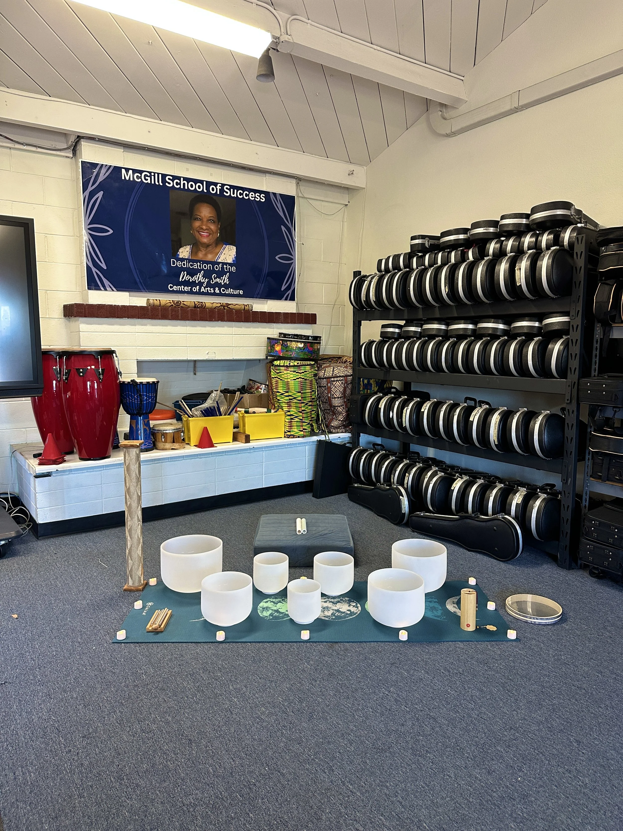 San Diego School Sound Bath Setup