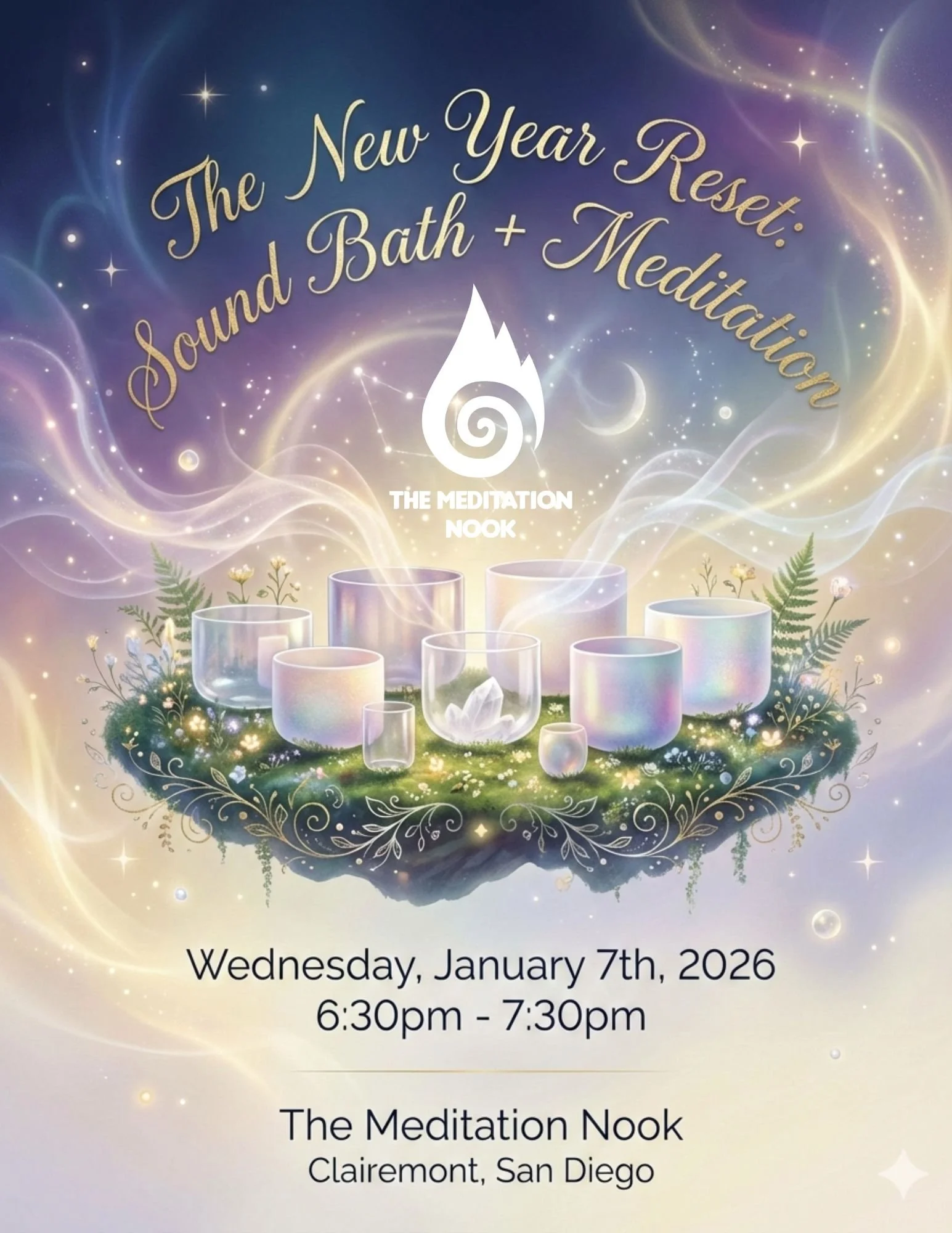 New Year Resent Sound Bath and Guided Meditation san diego clairemont health and wellness self care 